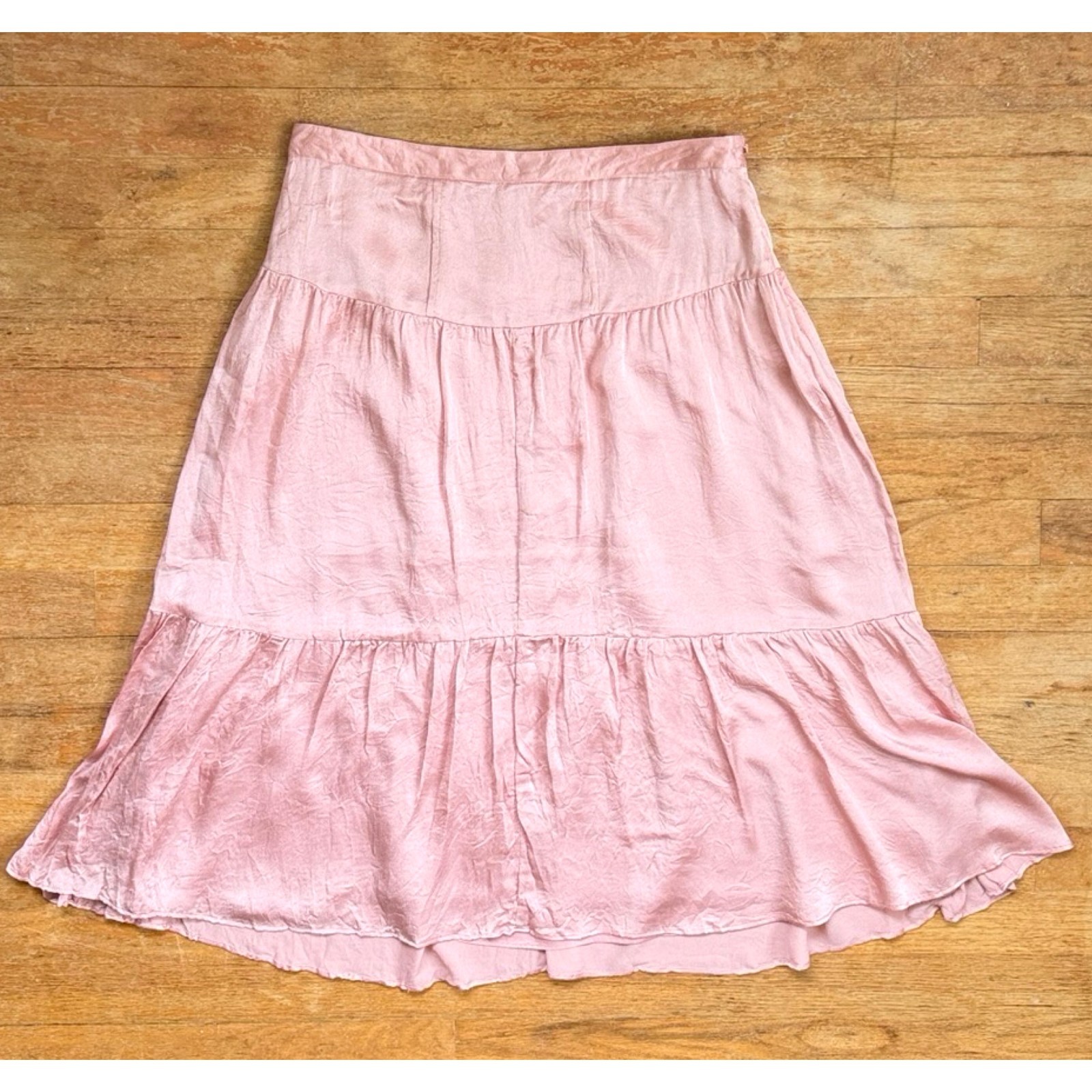 Vintage Pink Silk Tiered Skirt Size XS 2 Low Rise 29″ Waist Y2K Banana Republic