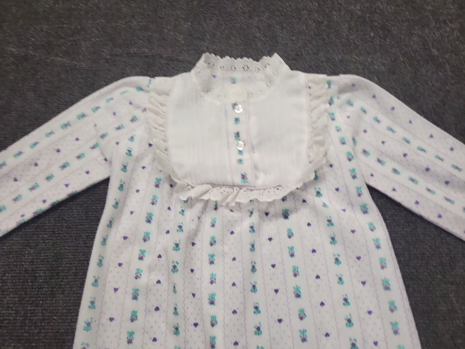 Vintage Girls Floral Lace Trim Nightgown White Purple Green