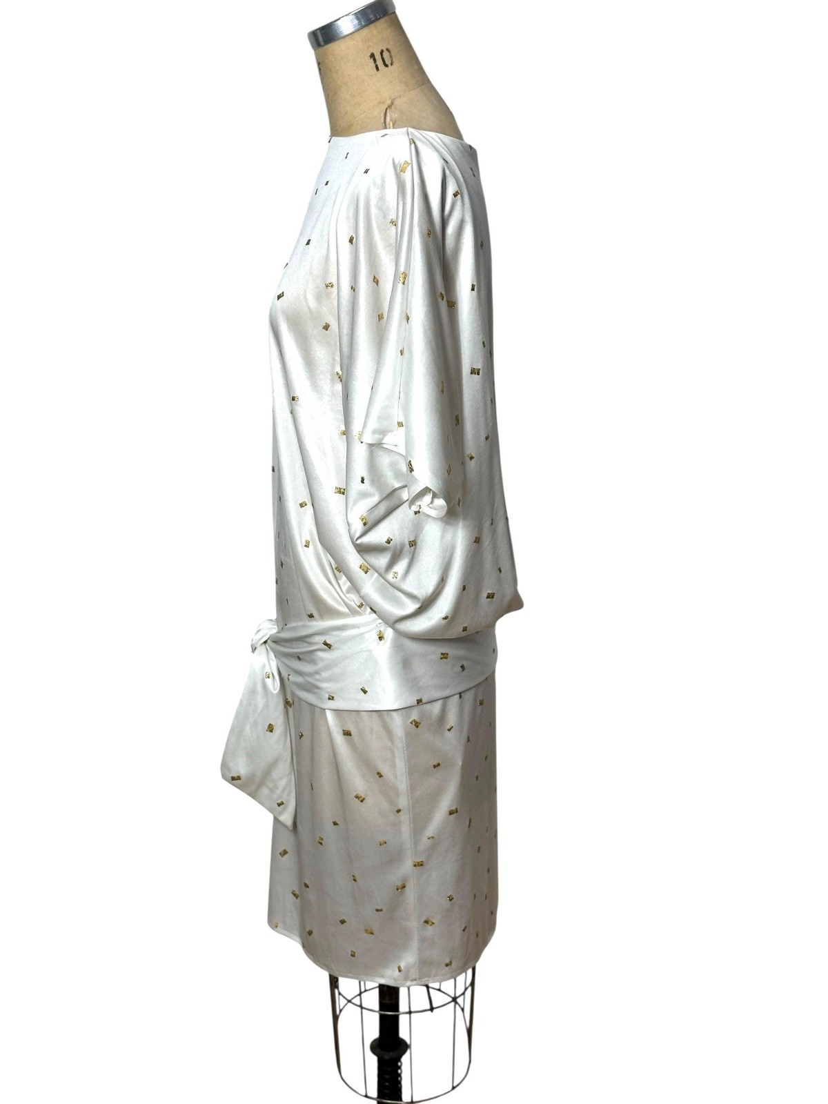 1980s dress with gold glitter and drop waist with sash by Diamond’s Run Size L