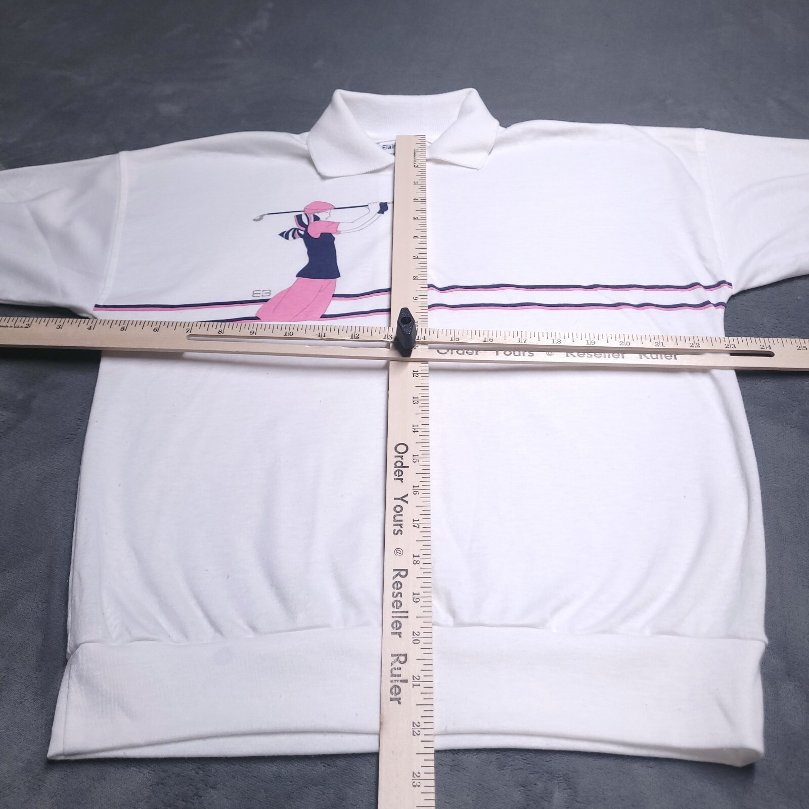 Vtg 90s Elaine Benedict Stylish Woman Golfer Polo Top Medium Made in USA