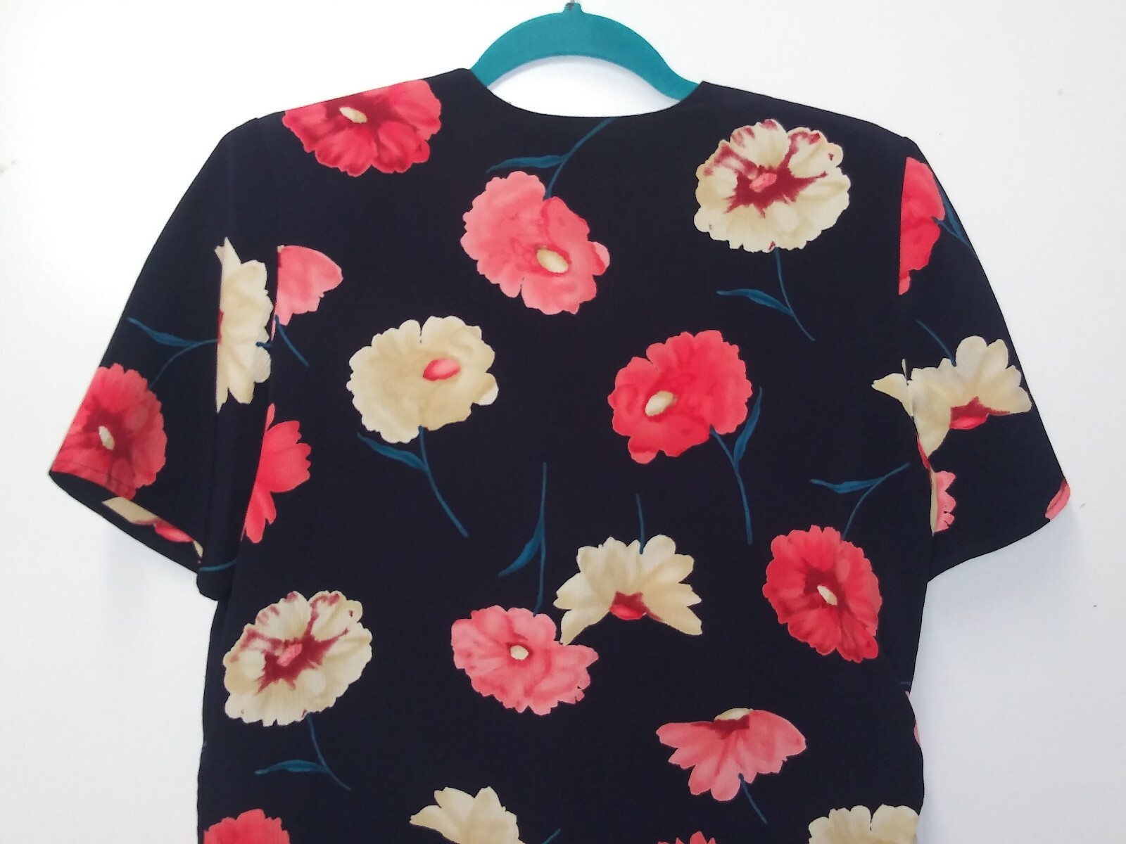 women’s floral Blouse/Top 80s-90s Vintage Christie & Jill Sz L black pink bright