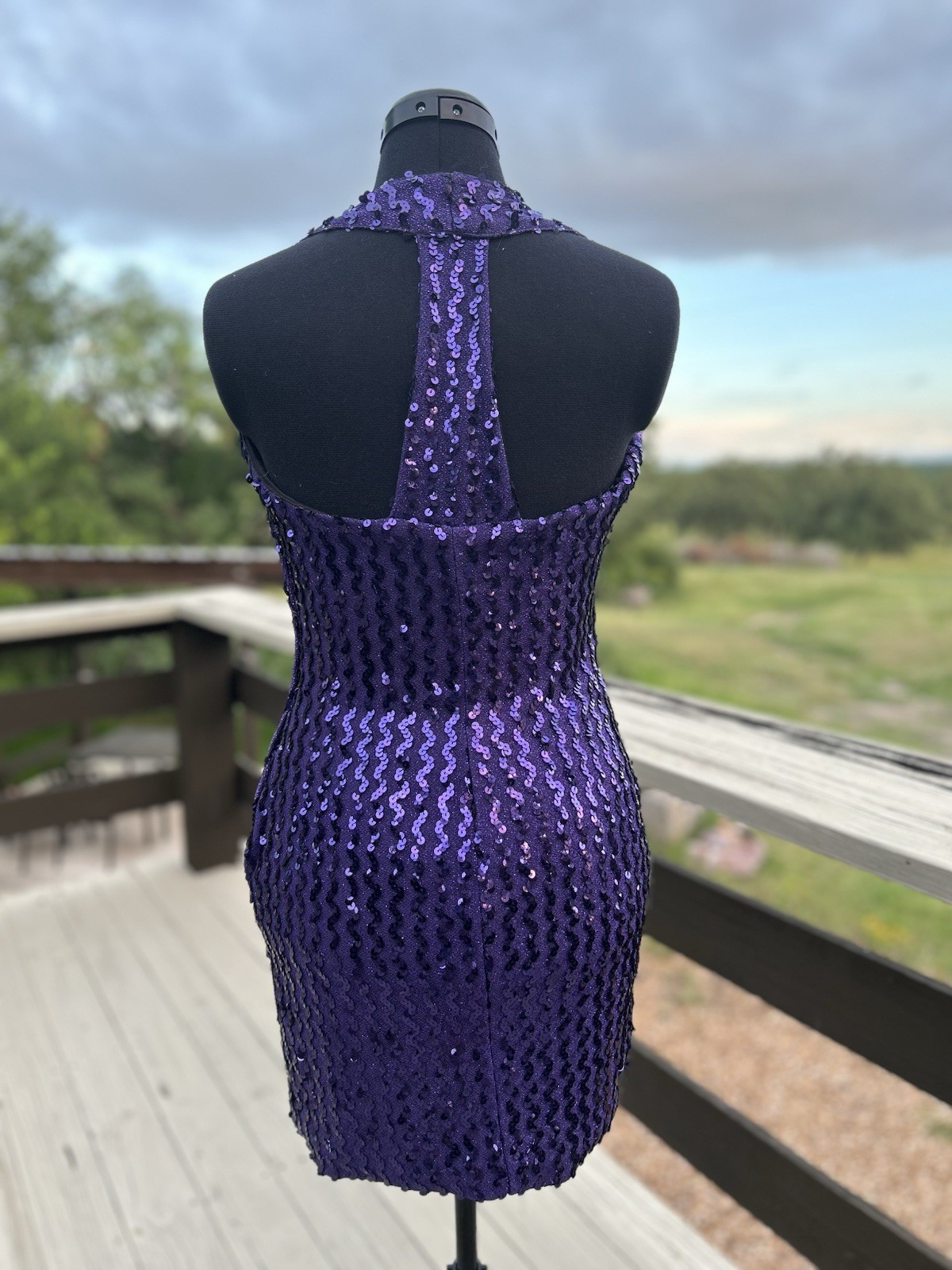 Vtg Purple Sequin Mini Dress Halter Top 90s 80s Glam Union Made Michelle Vincent
