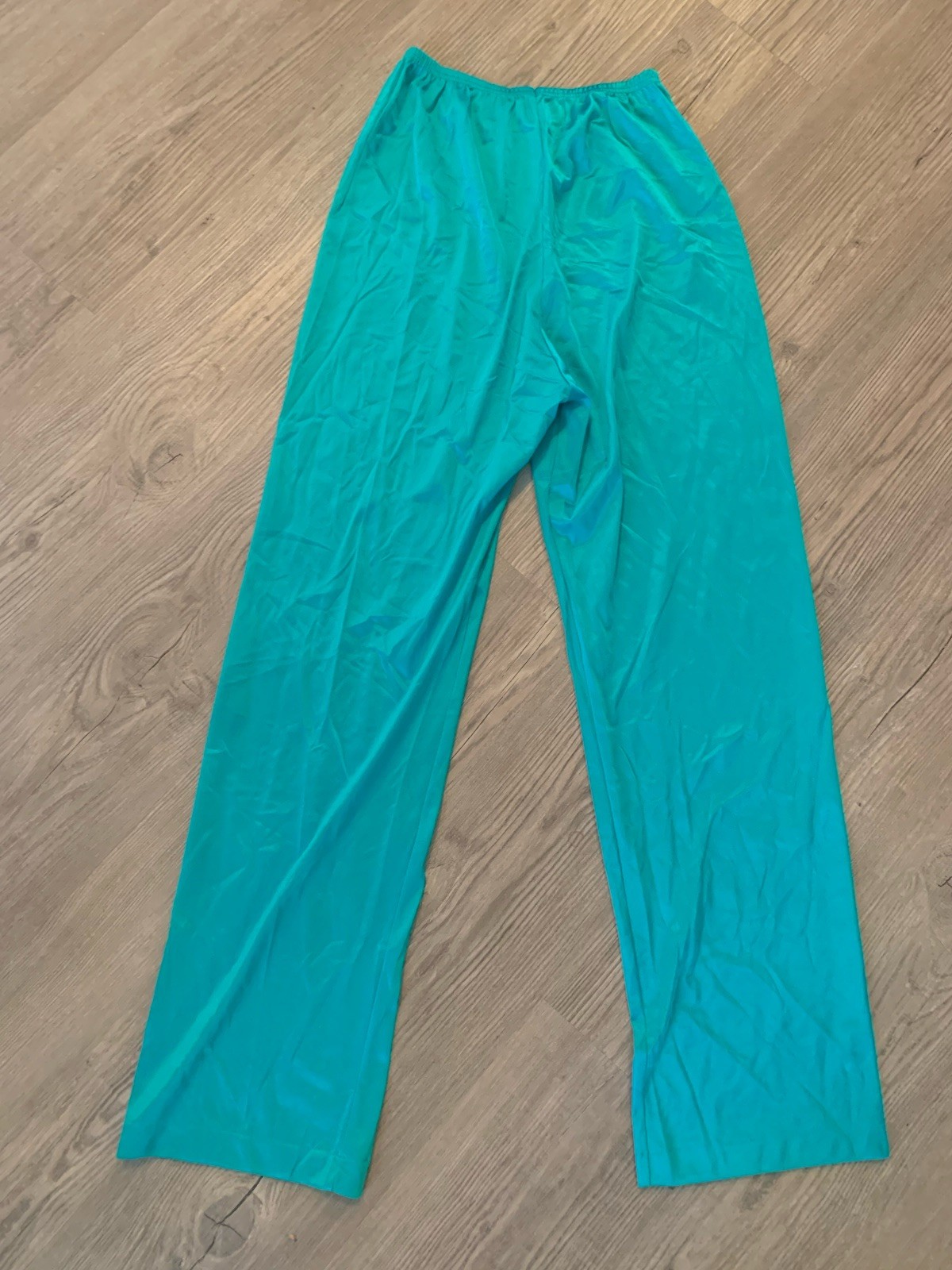 J. C. PENNEY Vintage Green Shiny Satin Slippery Sleepwear Pants Womens Petite