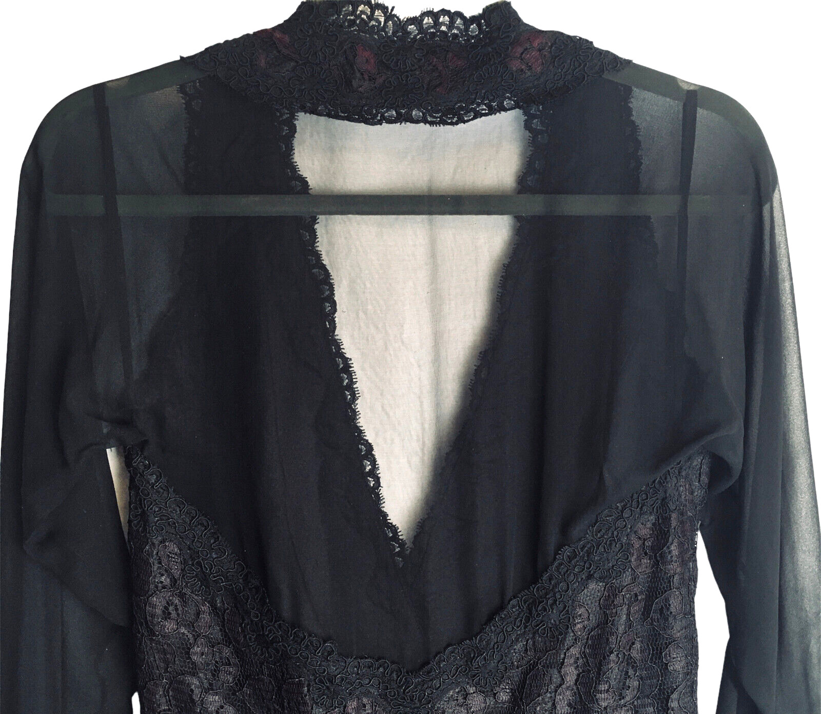 Oscar De La Renta VTG Studio SZ 10 Rose Lace Black Dress w/ Sheer Back & Sleeves