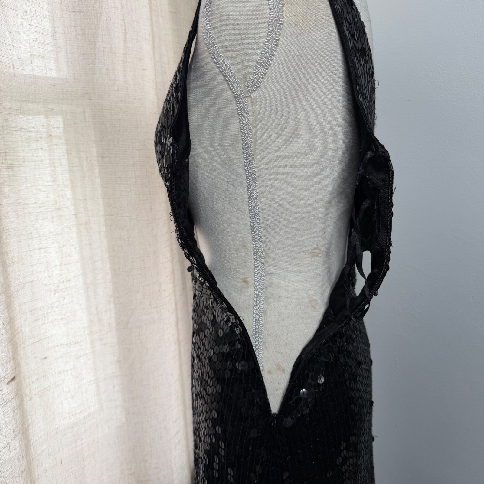 Vintage Niteline Della Roufogali Sequin Cutout Rhinestone Mini Dress Black 4
