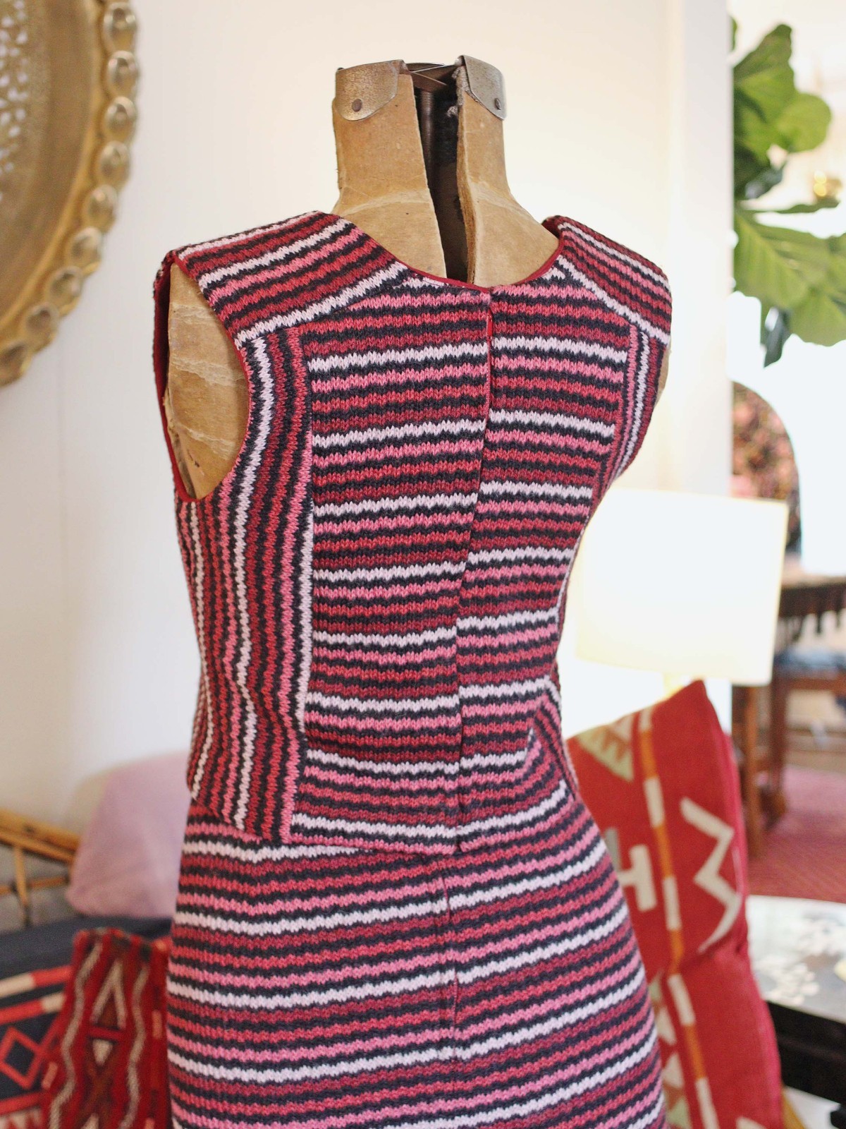 Vtg 1960s Retro Knit Striped Mini Skirt Sleeveless Crop Top Set Mod Mid Cenurty