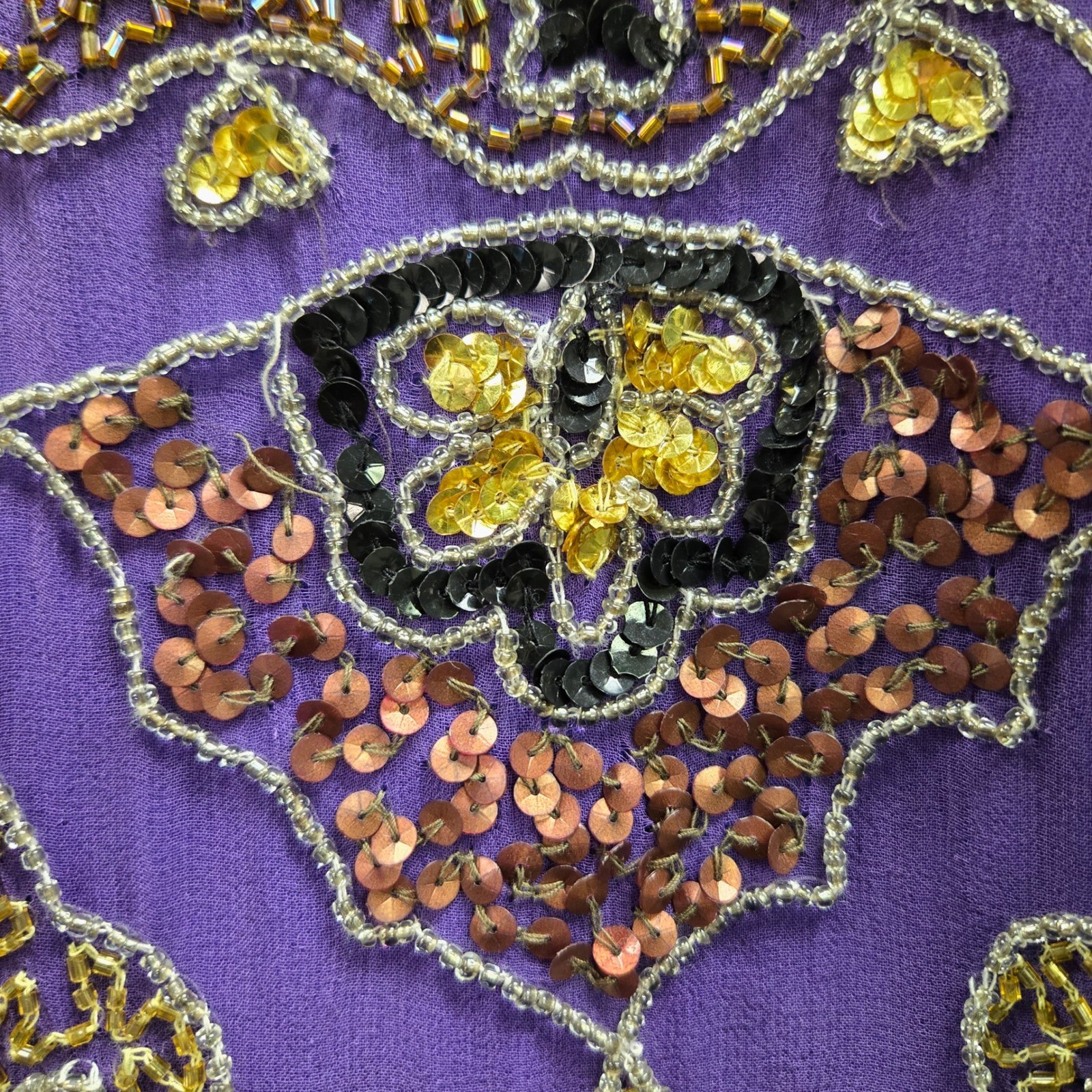 Vintage Beaded Silk Jacket Maximalist XL Purple Sequin Open Festival Art Deco