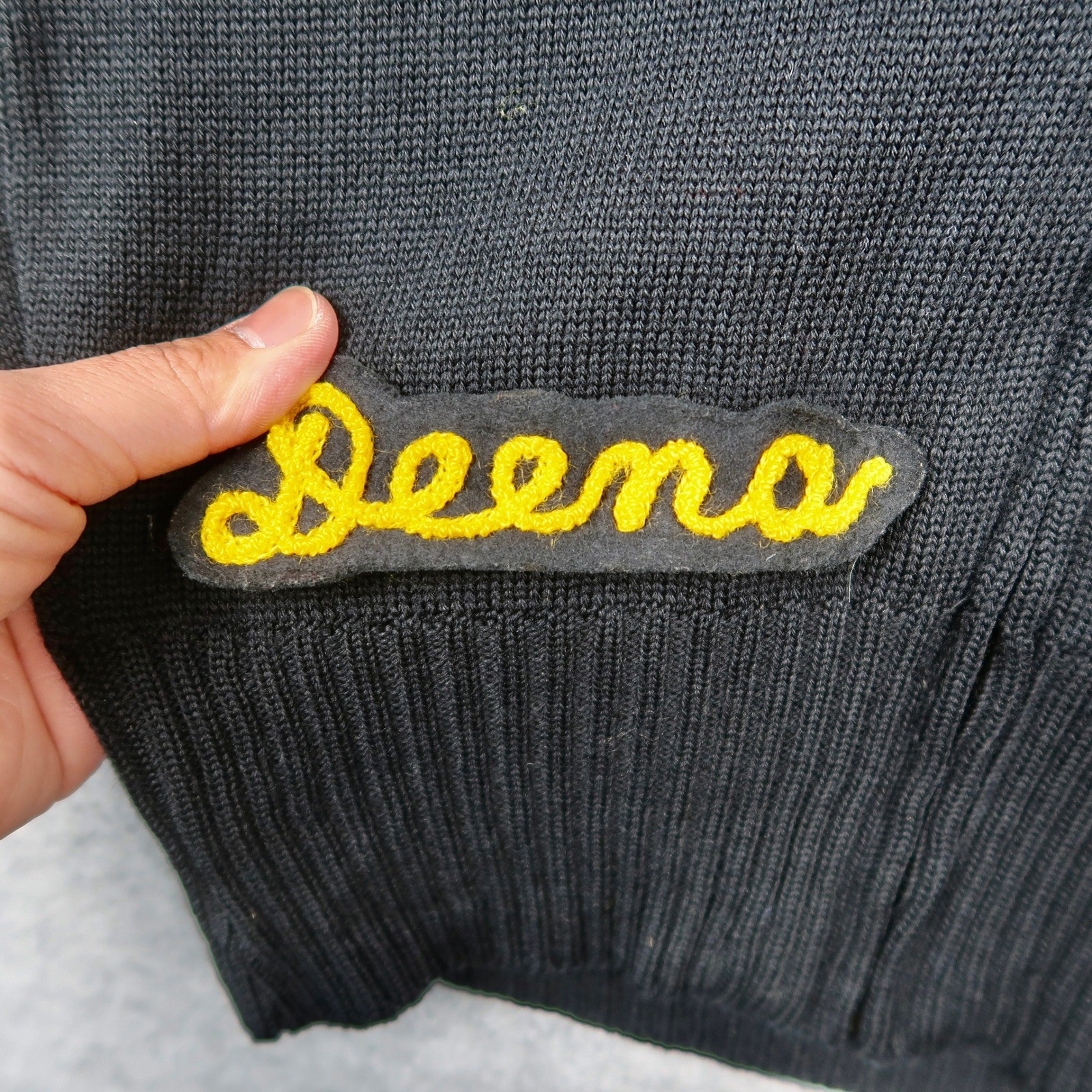 Vintage 70s Lasley Knitting Co Wool Full Zip S Sweater Black Yellow Stripe Talon