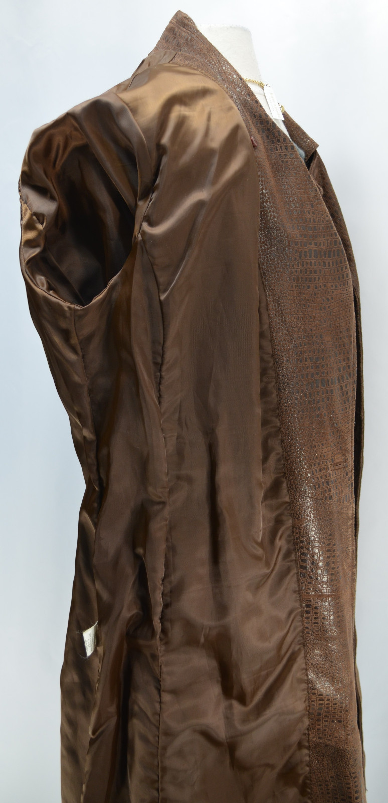 Marvin Richards Chocolate Brown Leather Reptile textured long coat trench VTG S