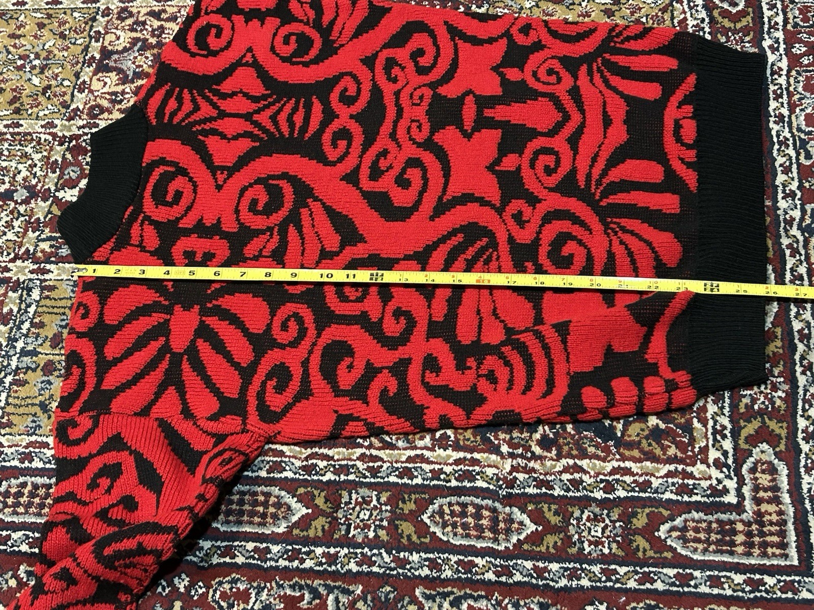 Vintage 80s 90s Adele Knitwear Sweater Turtleneck USA Swirly Red Black Patterned