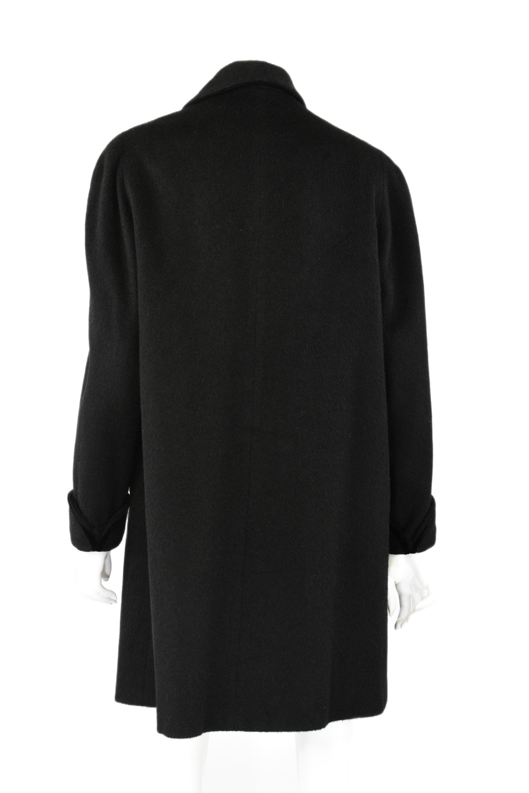 50s Vintage Womens S/M Black Wool Dress Coat Velvet Trim Fairmont Fashions