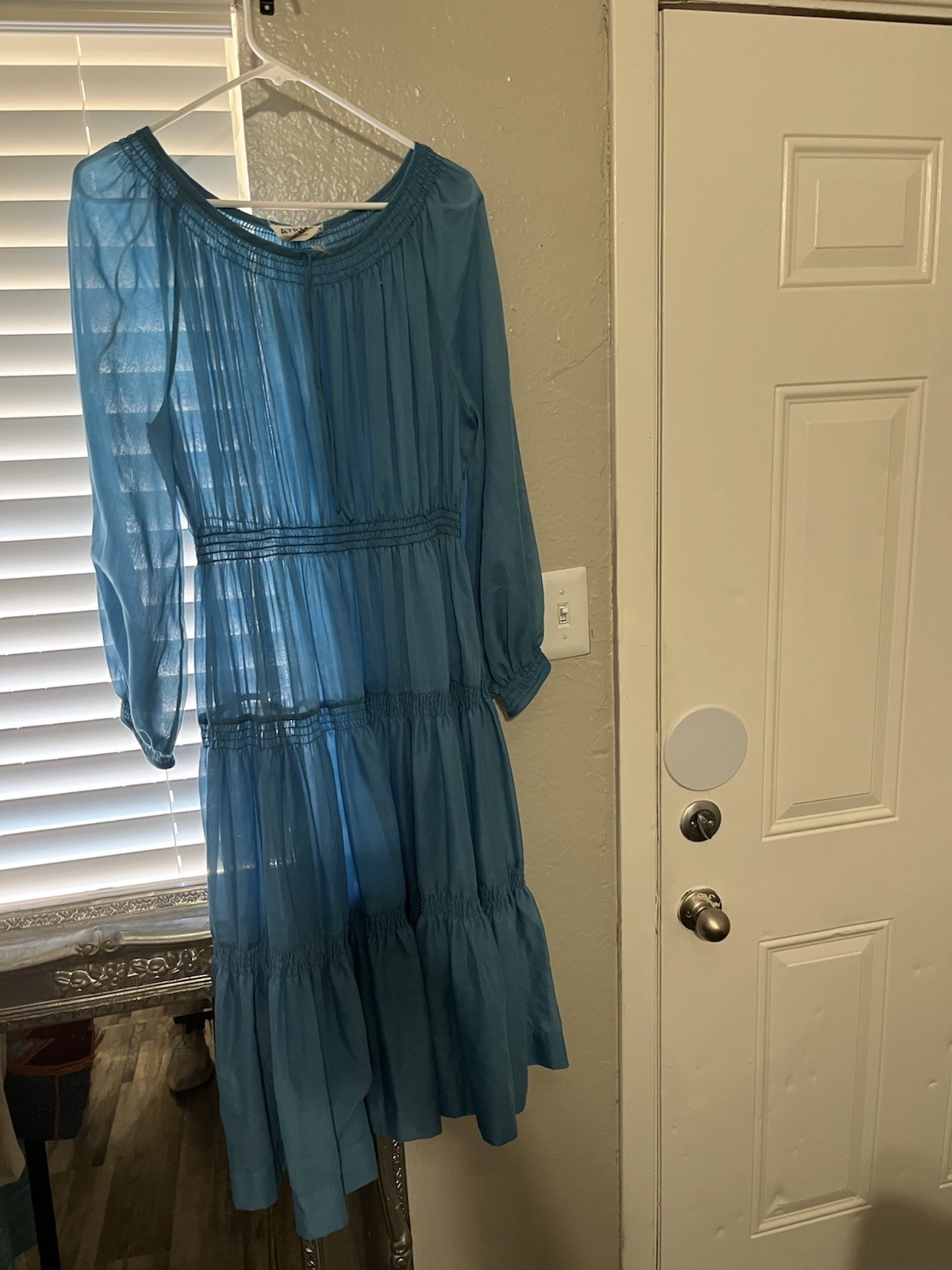 Vintage 1970’s Ayres by E. Eysen Boho Chic Aqua Peasant Dress M-L