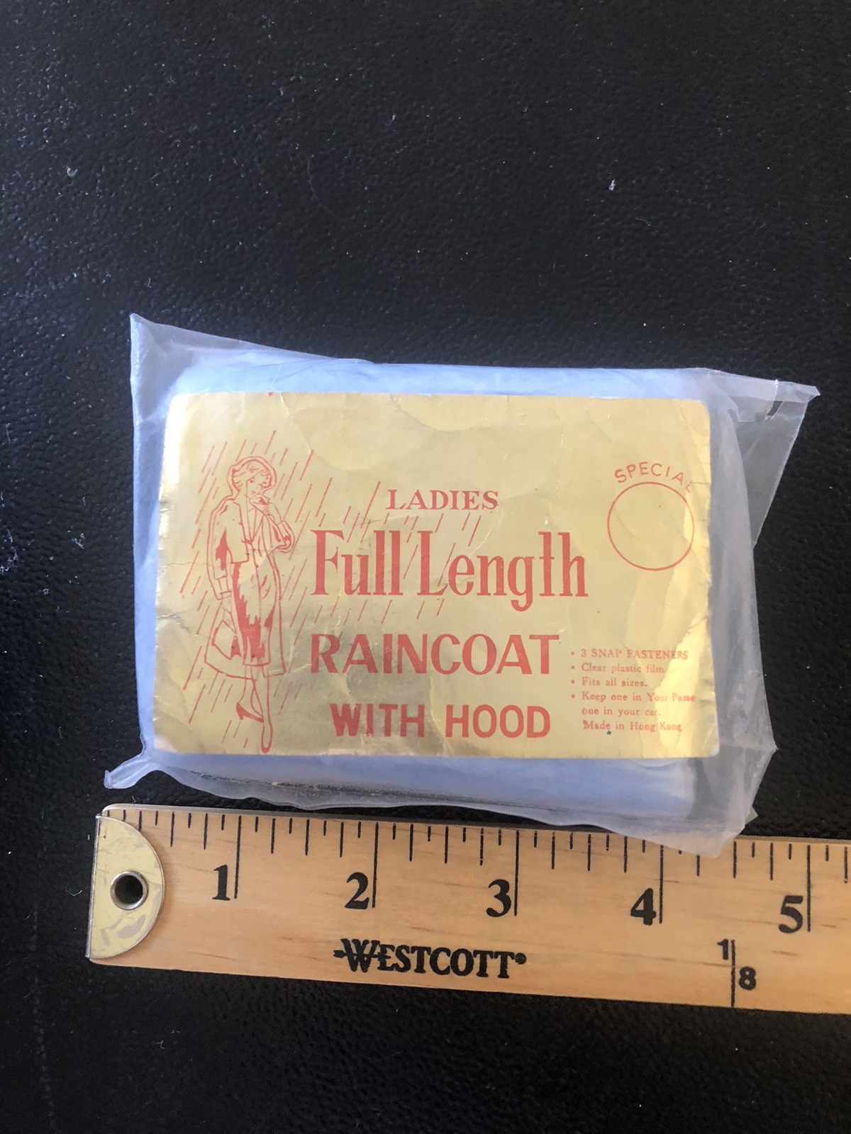 Vintage Ladies Full Length Purse Pocket Raincoat with Hood New In Pouch Blue