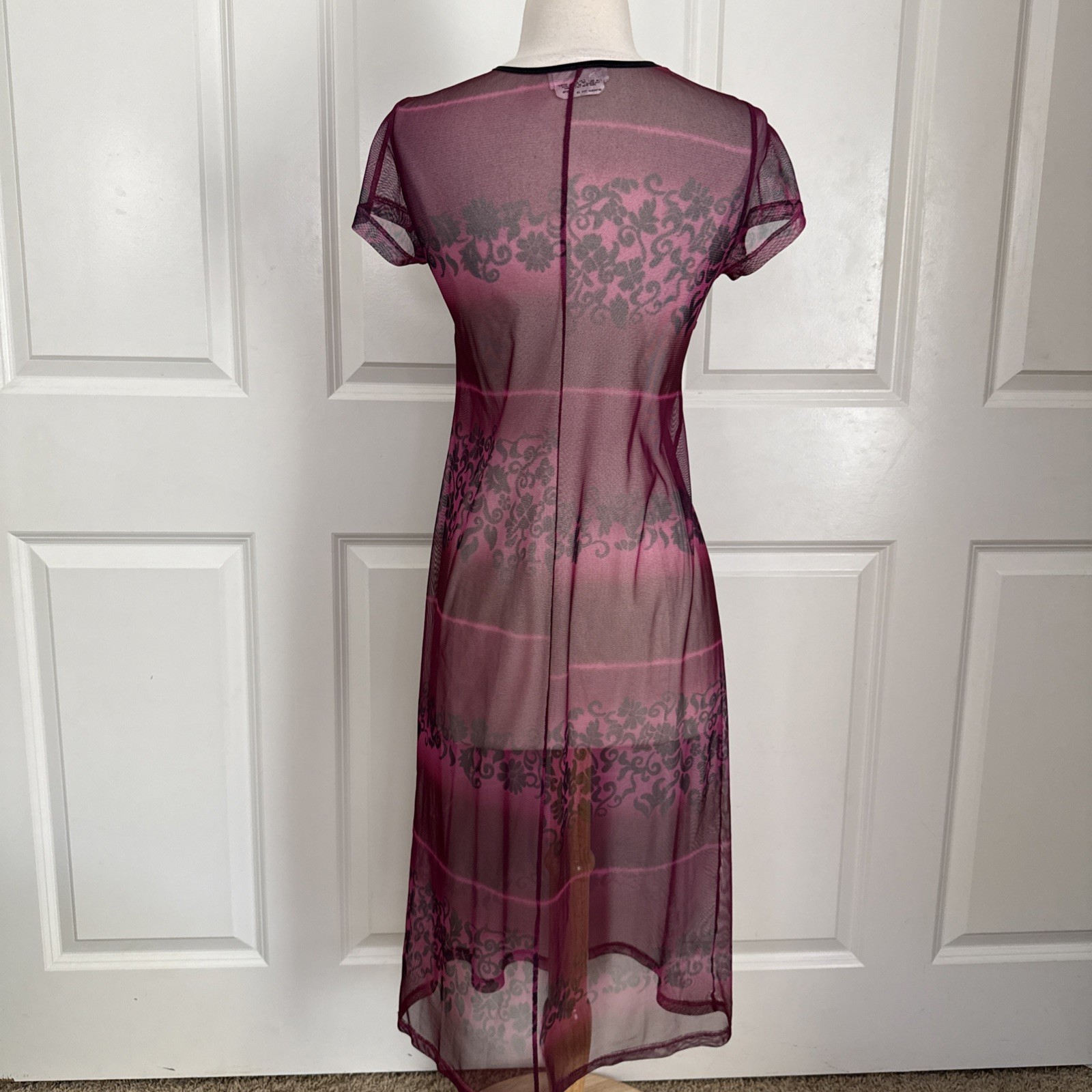 Vintage 90s Amy Byer Mesh Sheer Dress Whimsygoth Midi Sz 16 Short Sleeve Women’s