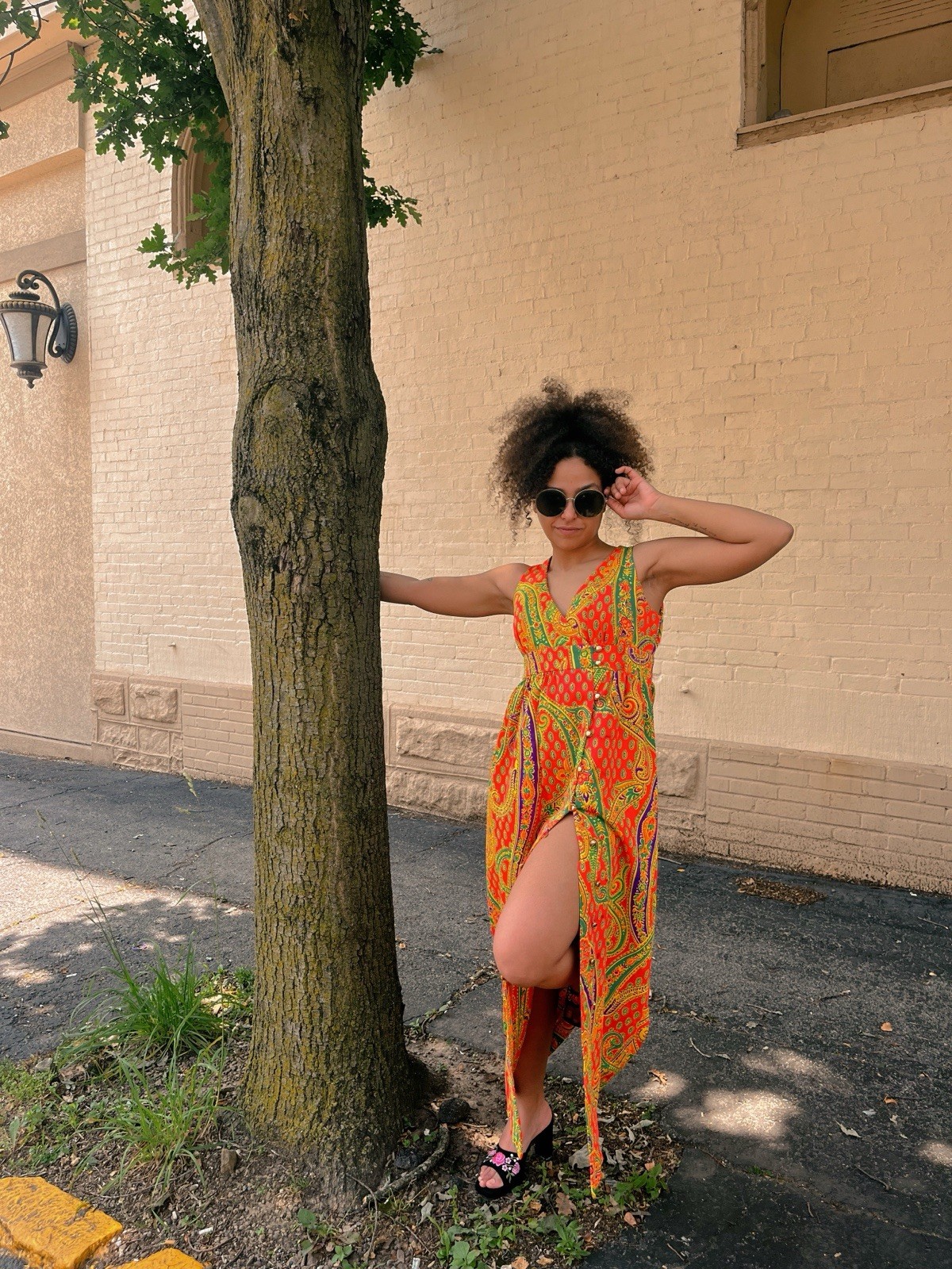 Vintage 60s/70s Psychedelic Dress Retro Neon Print Campus Casual California