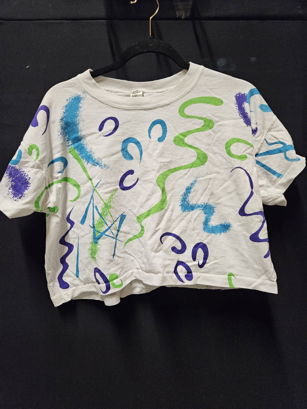 Vintage 80s The Body Co T-Shirt OS White Crop Top Short Sleeve