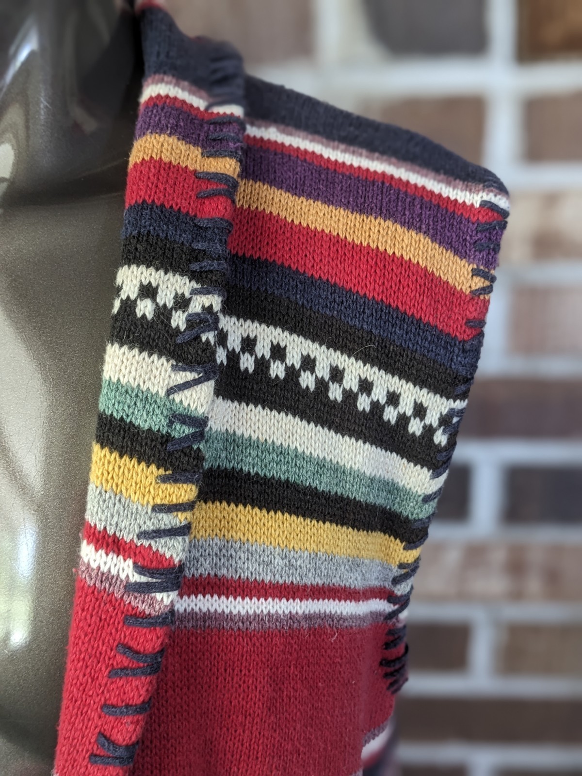 Southwestern Boho 90s Cotton & Ramie Multicolor Knit Native American L Vest