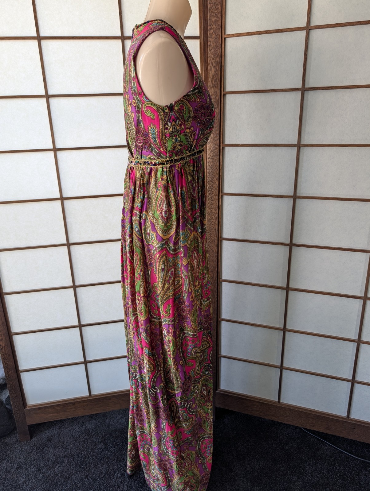 Vintage Vibrant Neon Paisley Jumpsuit Palazo Legs Sequins Psychedelic 1960s Smal