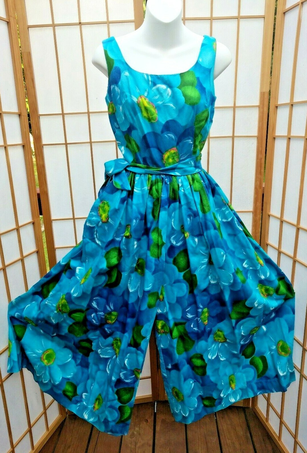 VTG Kalama Fashion Hawaiian Hawaii Dress Jumper Romper Culottes Jumpsuit Floral
