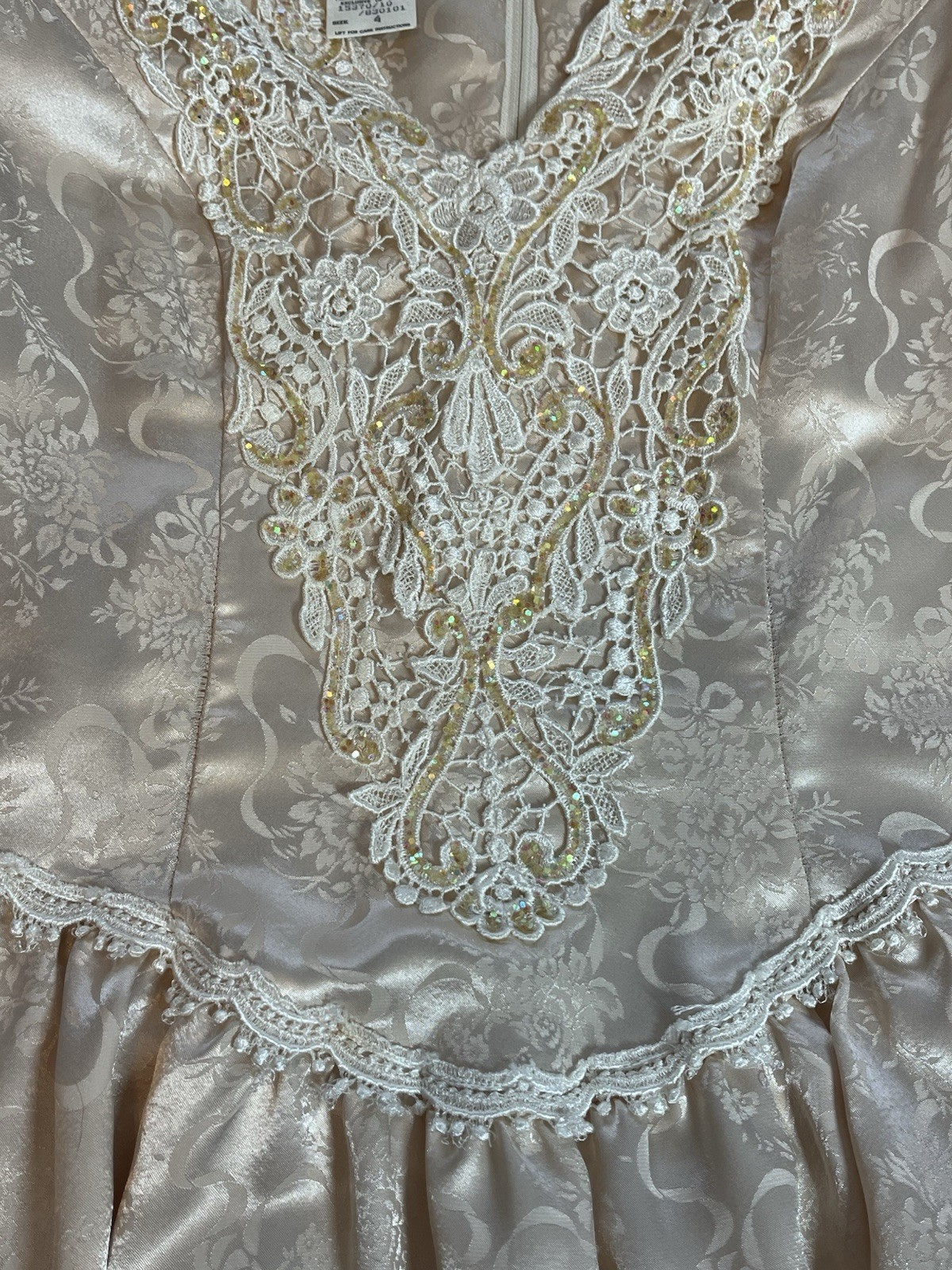 Vintage Scott McClintock Victorian Brocade Dress Peach Glitter Cottage Core Sz 4