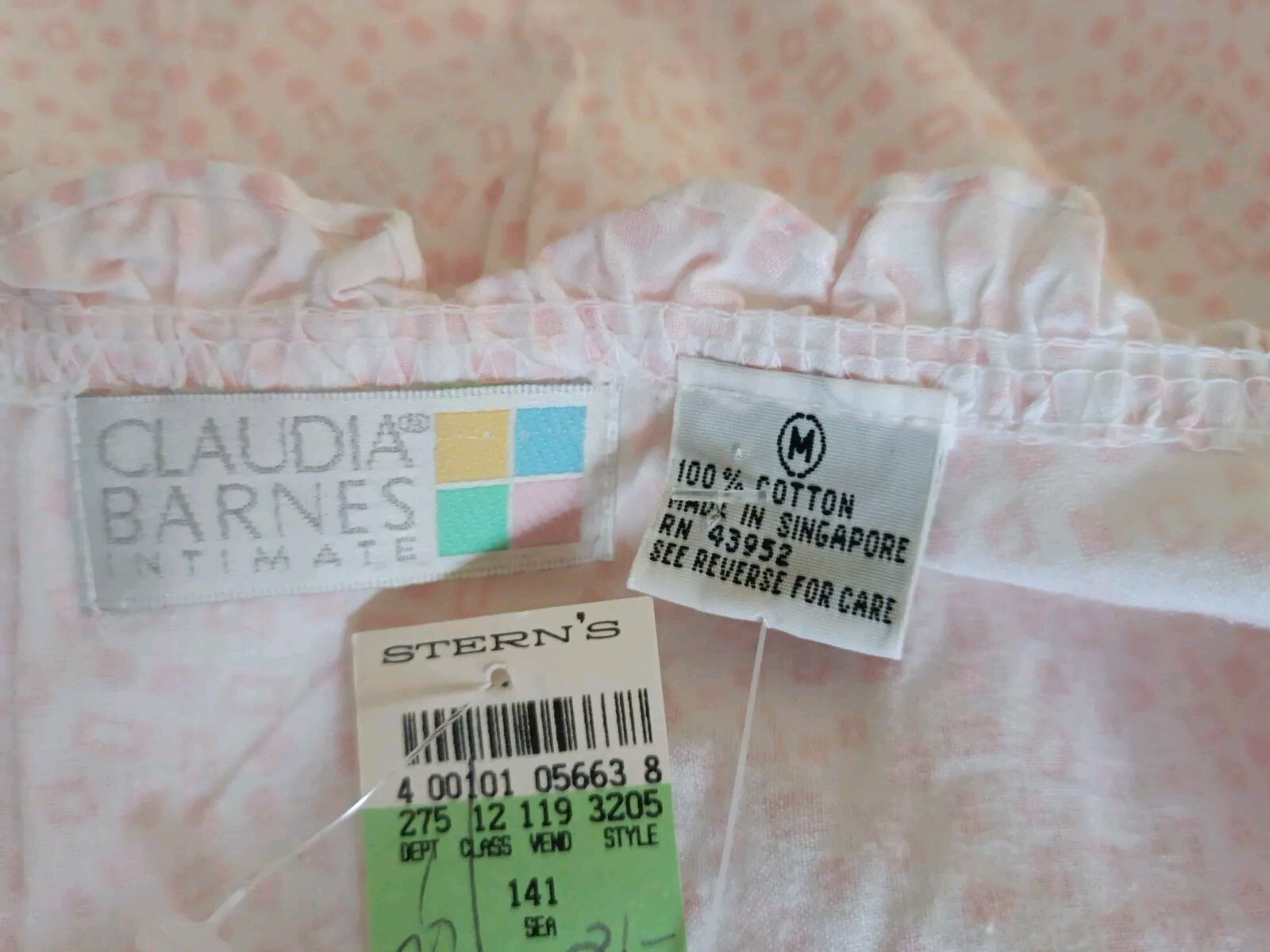 VTG 80s Claudia Barnes Intimate Long Cotton Night Gown Ruffle Hem Sz M, New Tags