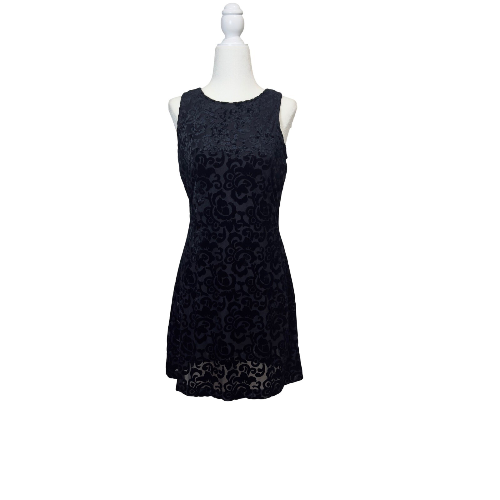 Vintage Black Burnout Velvet Floral Dress 90s Y2K Medium Whimsigoth Romantic