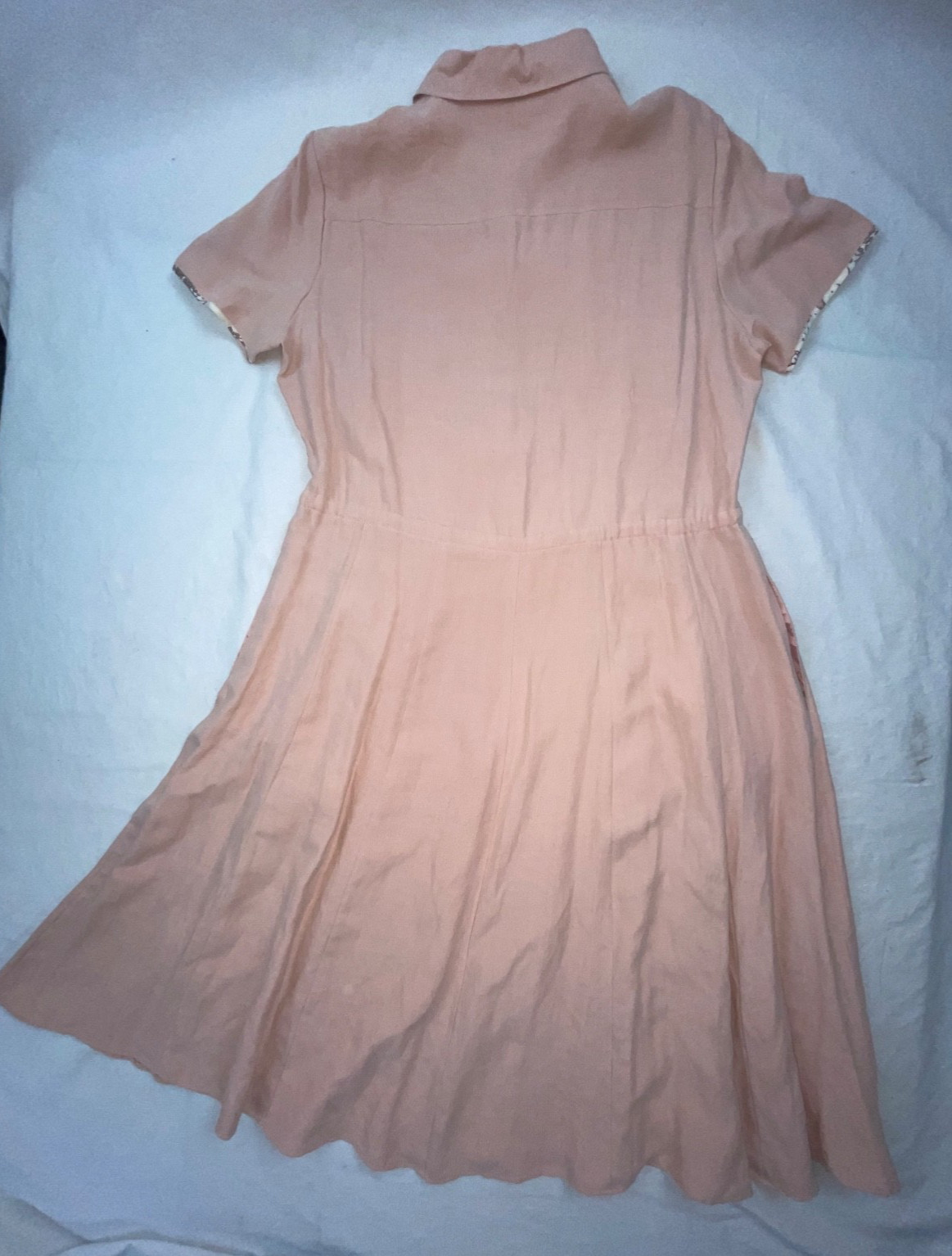 VTG 40S STYLE WOMENS L ORVIS PINK HOUSE WORK BUTTON TIE DRESS