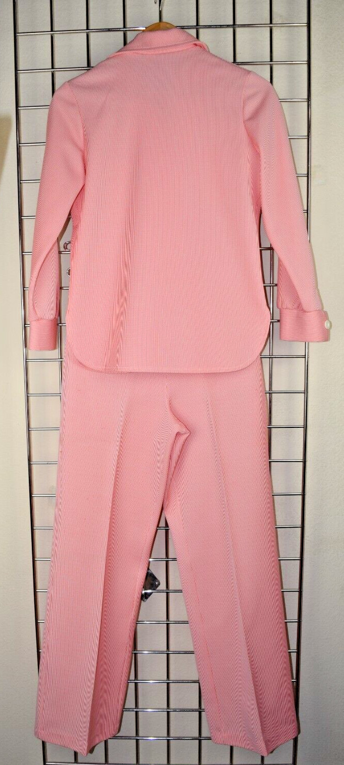 Vintage Top Pants Set Ecco Bay Size S/M 70s Red White Candy Stripe Poly Made USA