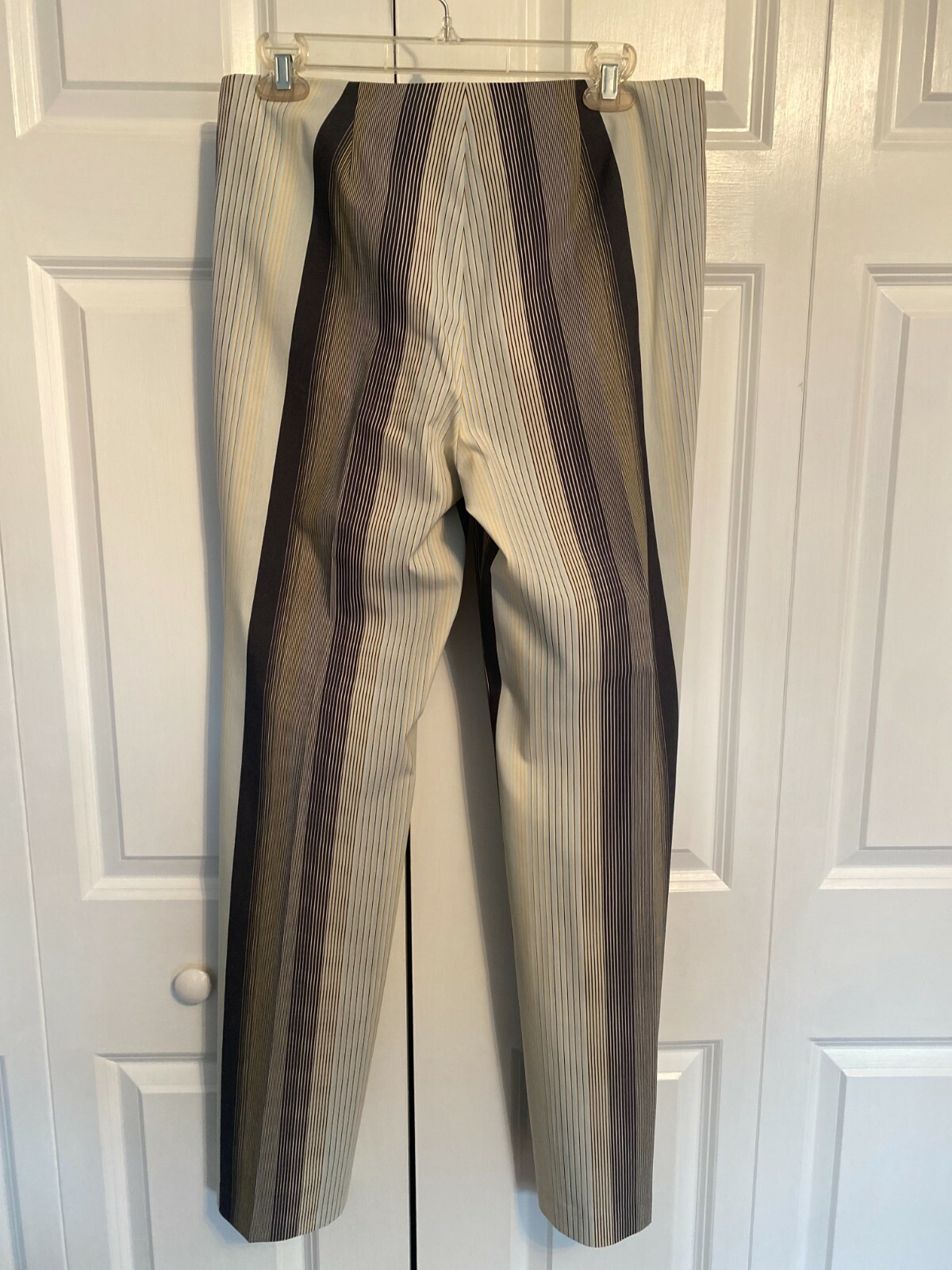 Parameter pants trousers Sz 10 slim striped light blue dark gray creamy yellow