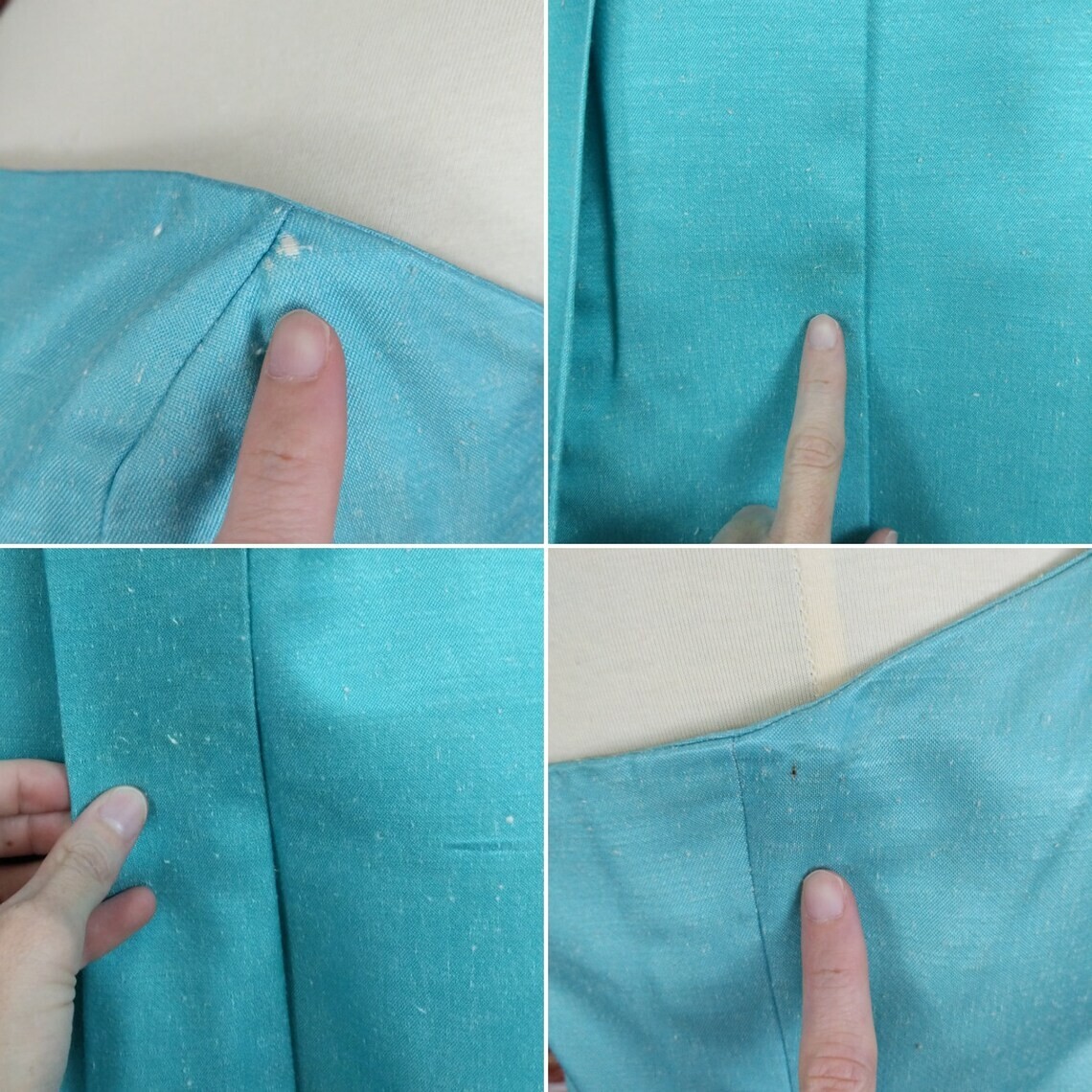 Silk Formal Dress Vintage 50’s 60’s Blue Dress Shirt Jacket Set Sz Small XS MCM