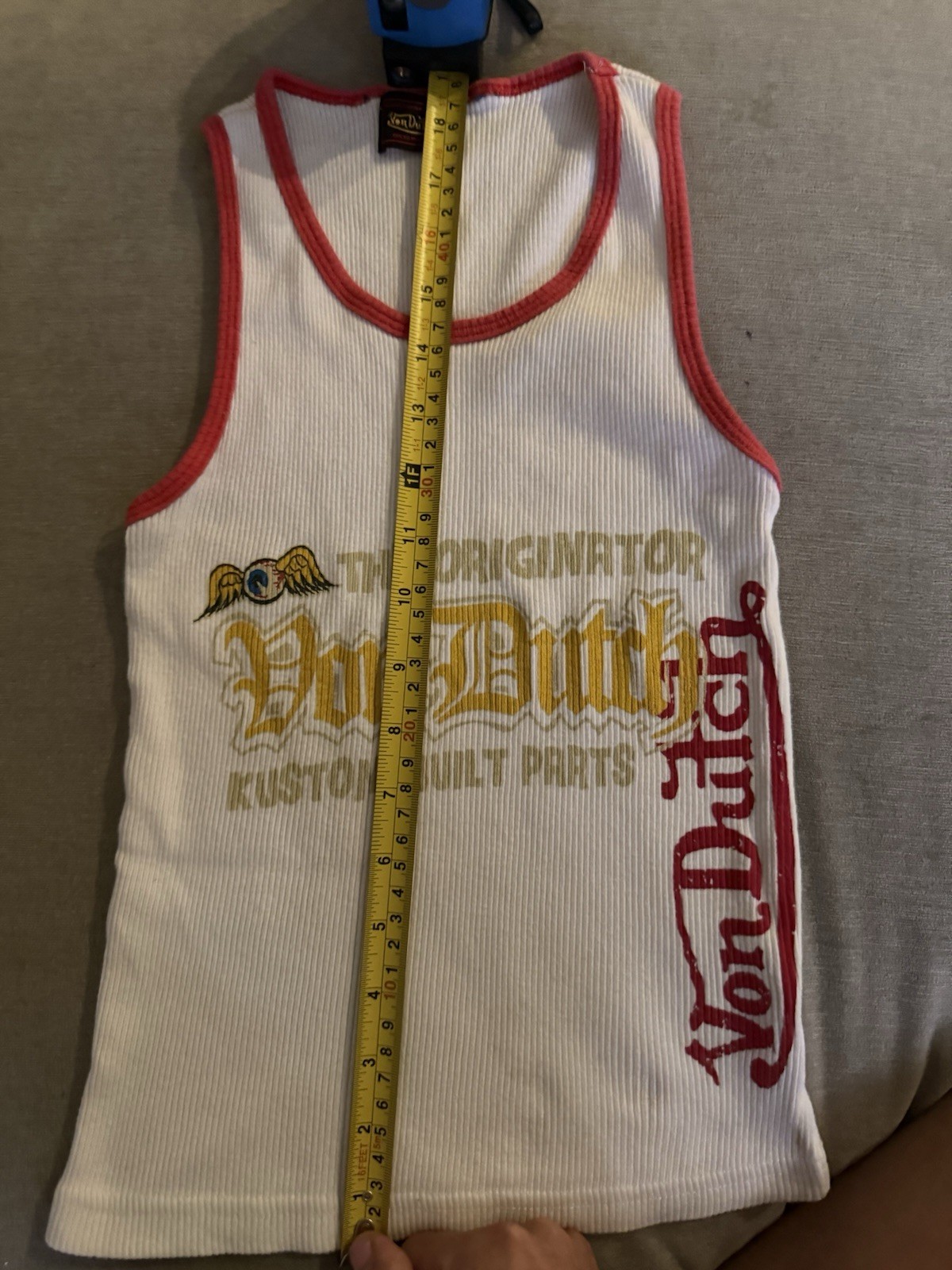 Vintage 2003 Von Dutch Ribbed Tank Top White Red Trim USA Made S/M Y2K LA Store