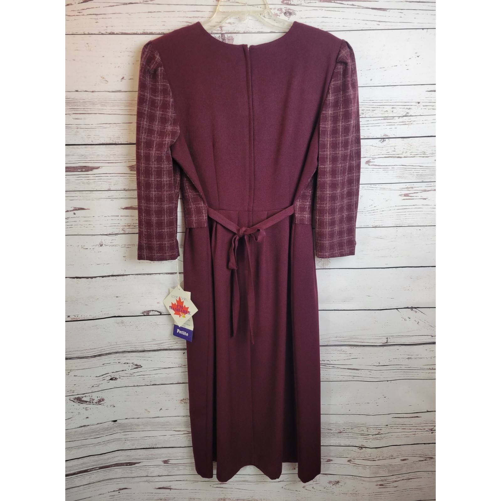 NOS Leslie Belle Dress Vintage 90s Plaid Bodice Midi Career Modest Purple 12P