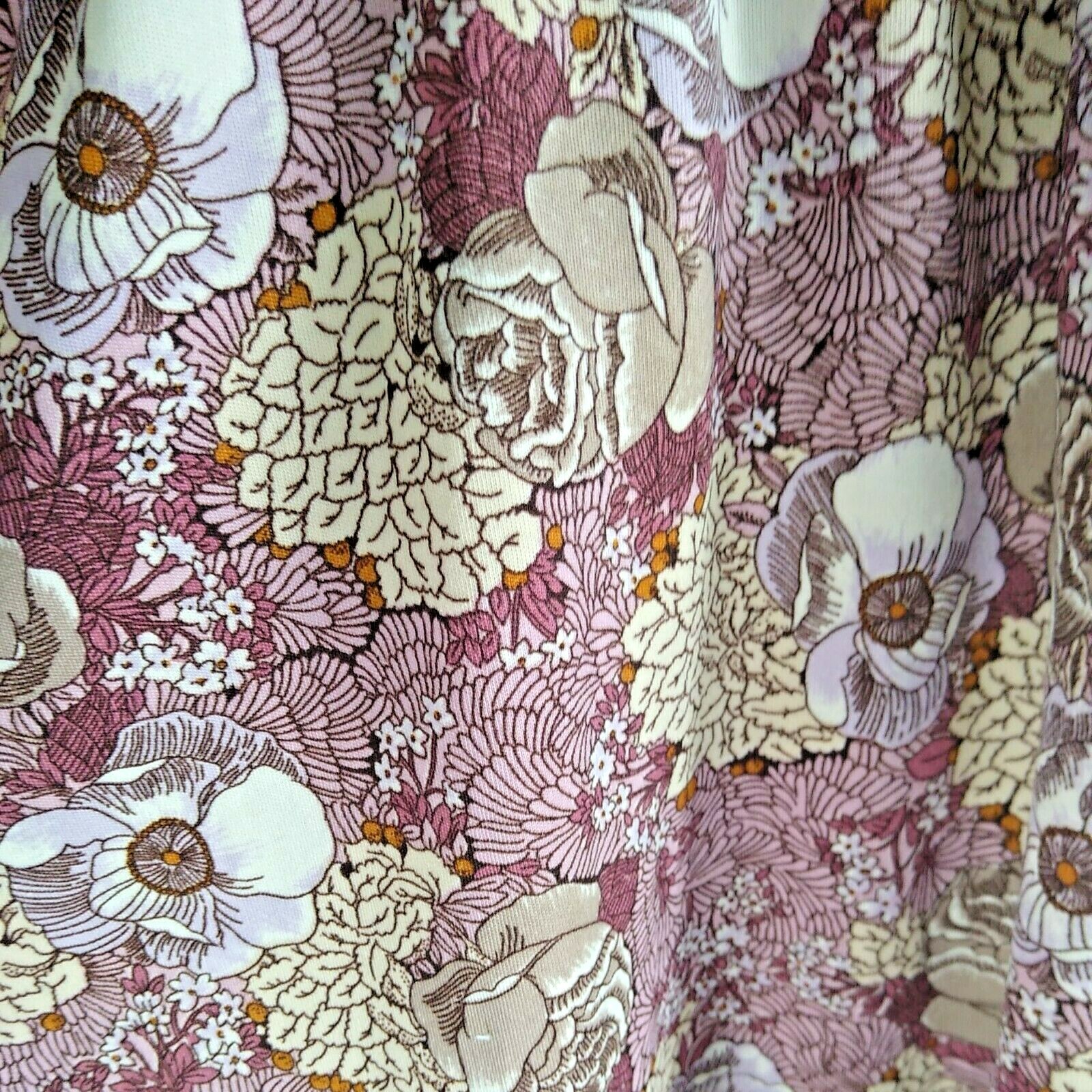 Womens Vintage Cottagecore Dress Floral Dolmen Sleeve Midi Elastic High Waist 13