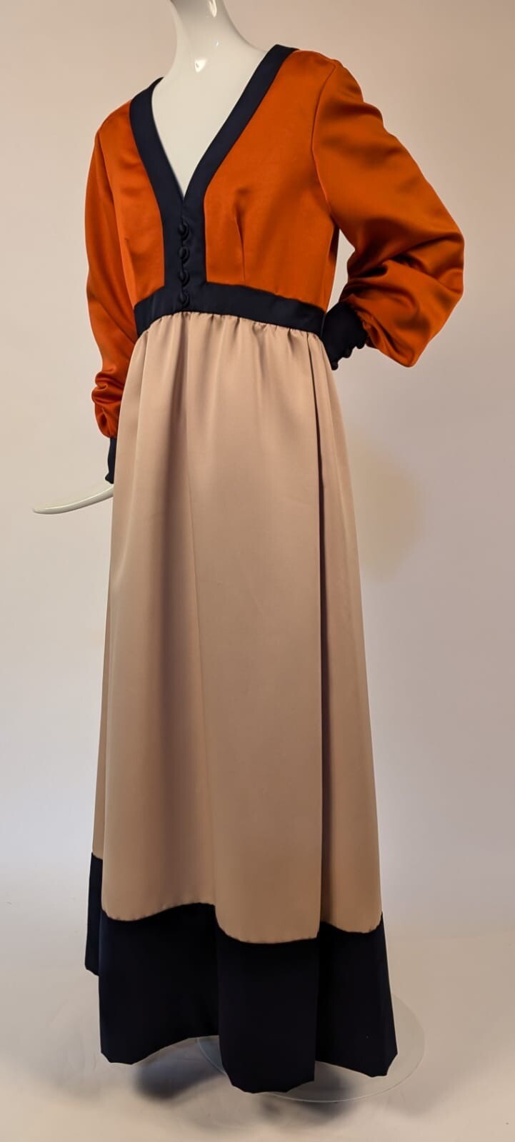 VINTAGE 1970’S DESIGNER GEOFFREY BEENE BOUTIQUE TRI TONE LONG MAXI DRESS