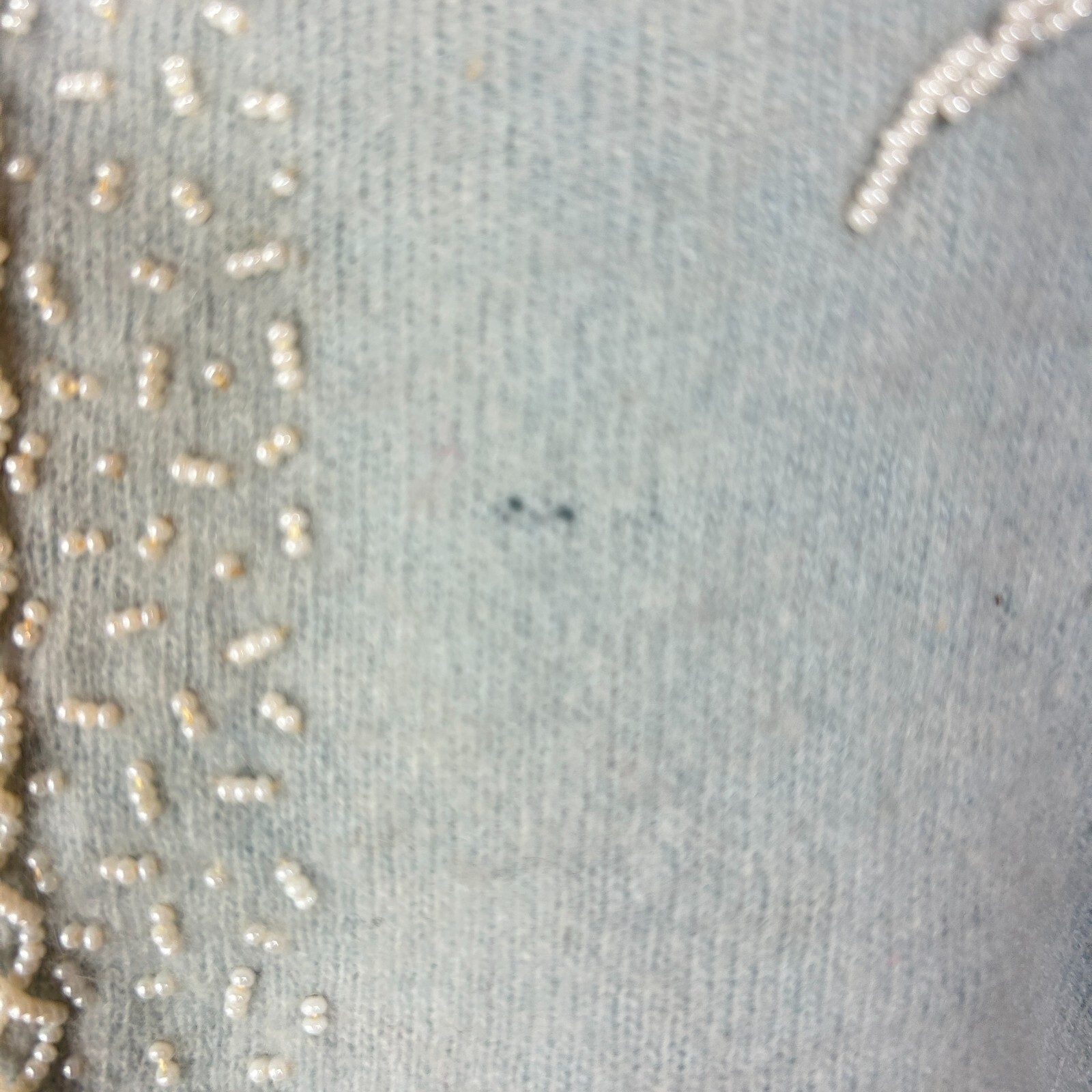 Vintage Hong Kong Blue Angora Wool Beaded Cardigan Sweater Size 40 Small FLAWS