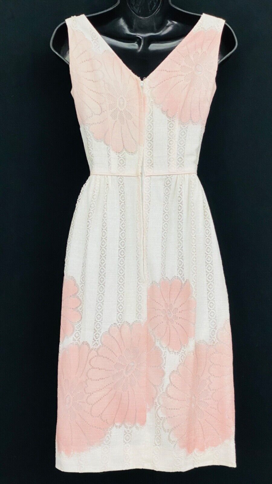 Vintage 1950s white pink floral lace shift dress, sleeveless pin-up XS XXS girls