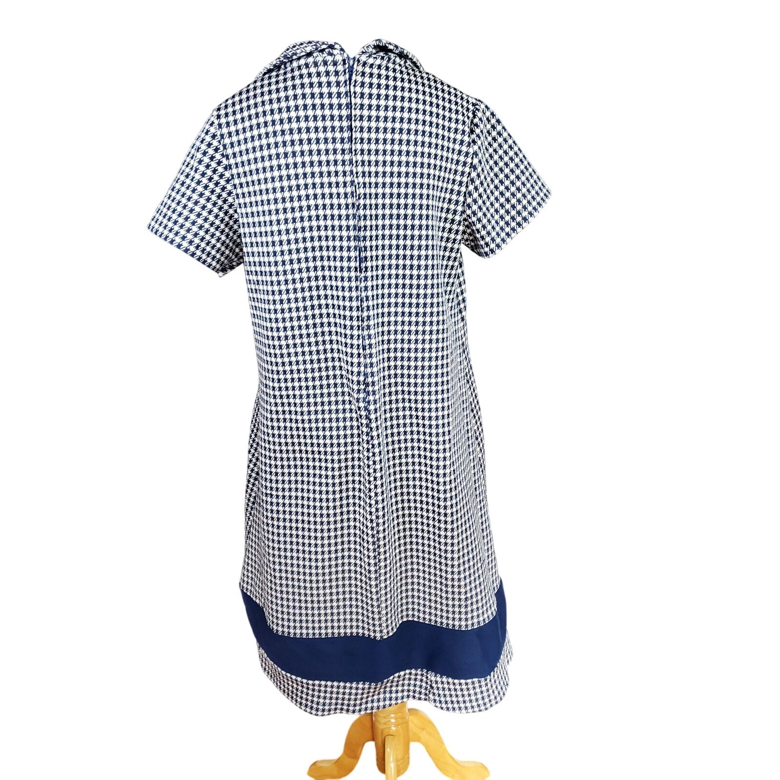 Vintage 1970s Retro BlueWhite Geometric Print Shift Shirt Dress Short Sleeve M