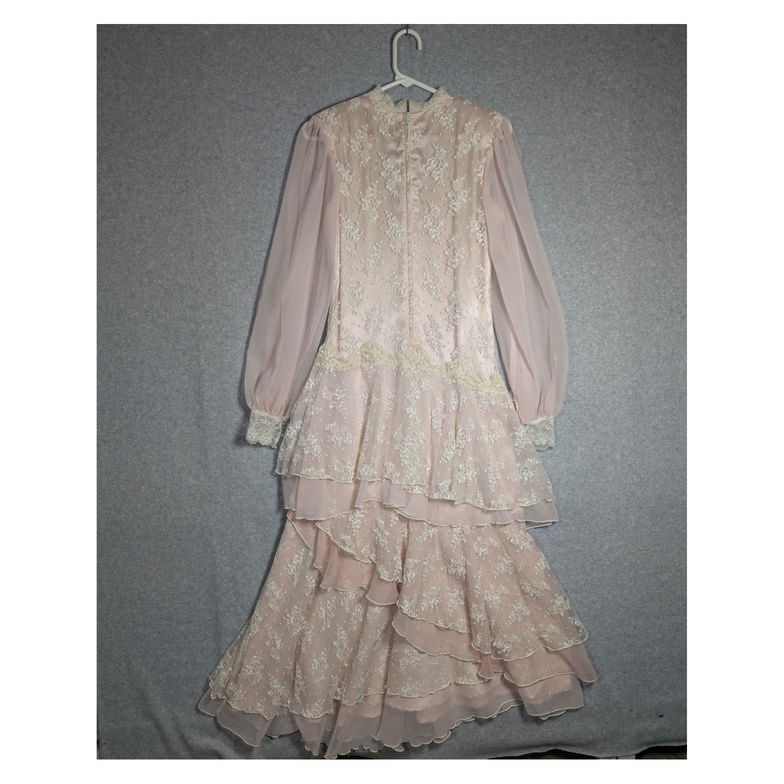 Susan Lane Country Elegance Dress Womens 12 Pink Vintage Lace Tiered Maxi