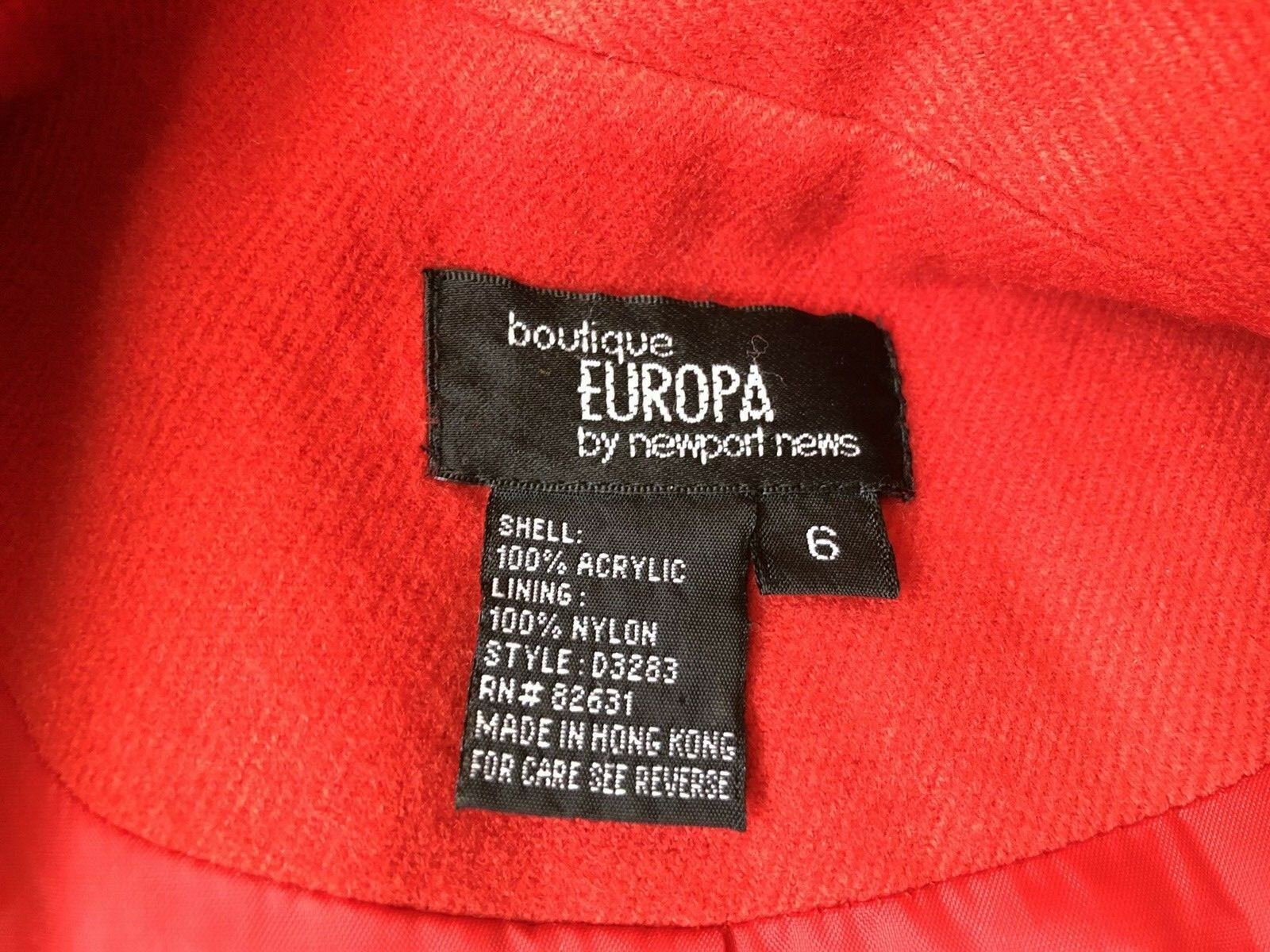 Vintage ’90s Red Double Breasted Military Style Blazer/Jacket Boutique Europa 6