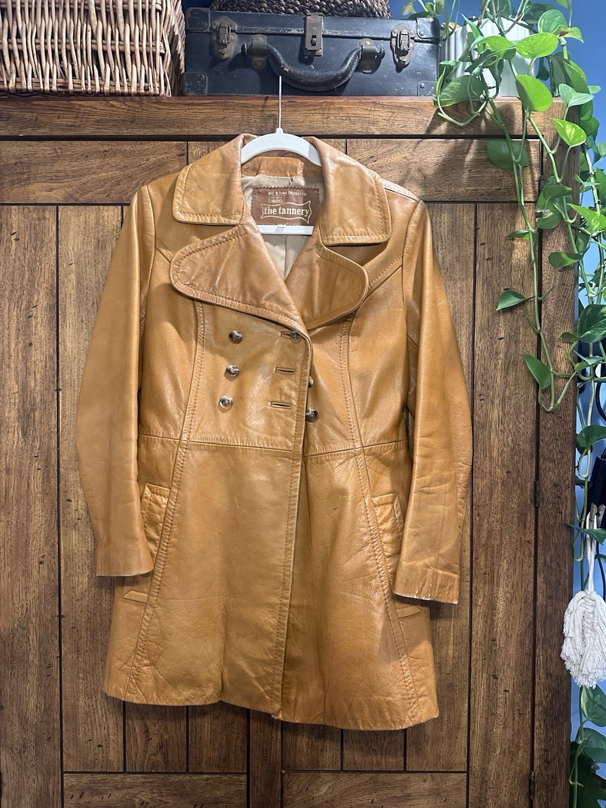 The Tannery Leather Tan Belted Double Breasted Coat Size 11/12