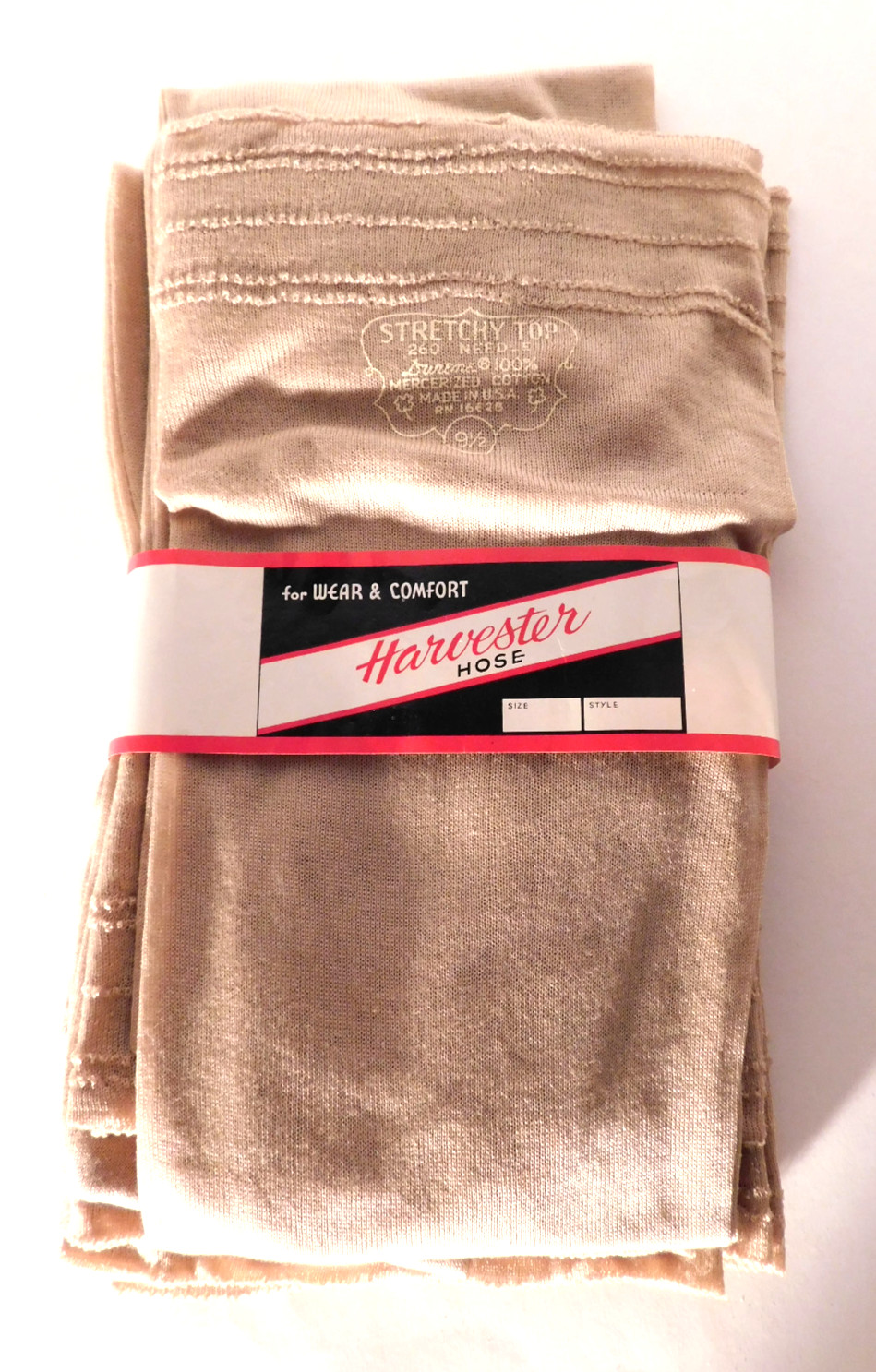 Vtg. Harvester Beige Cotton Stockings Hose #239 Size 9 1/2 4 Pair NOS