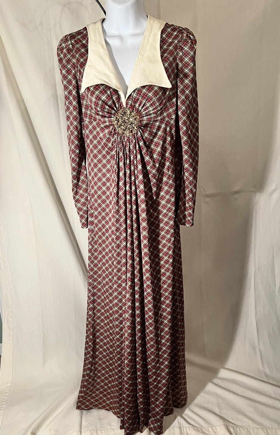 VTG 70s Corky & Craig Tartan Plaid Maxi Dress Westwood Vibes! Filigree Key Hole