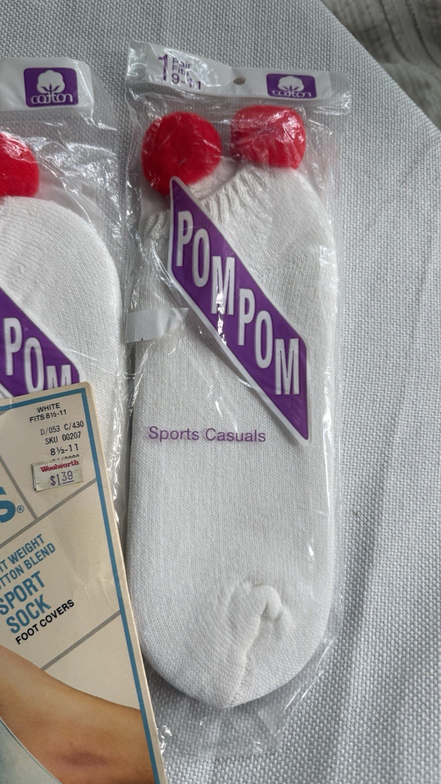 Vtg Lot 4 Socks Pom Pom No Show Ankle Red White Peds 80s Tennis Sports 9 11 L
