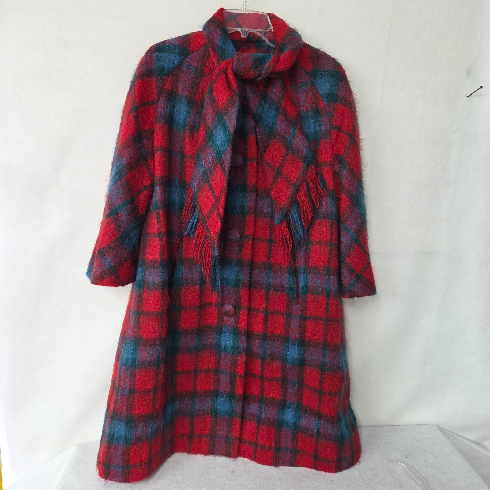 Vintage Lilli Ann Paris Red Plaid Wool Mohair Coat 50s 60s French Evermore Vibe