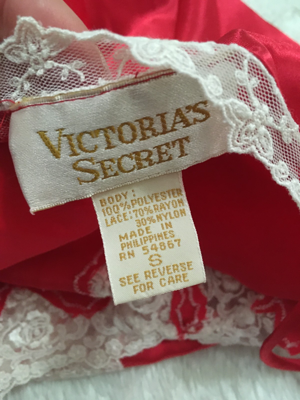 S Vtg VICTORIA’S SECRET Soft SATIN Lace Bodysuit Teddy Red Ivory Gold Label