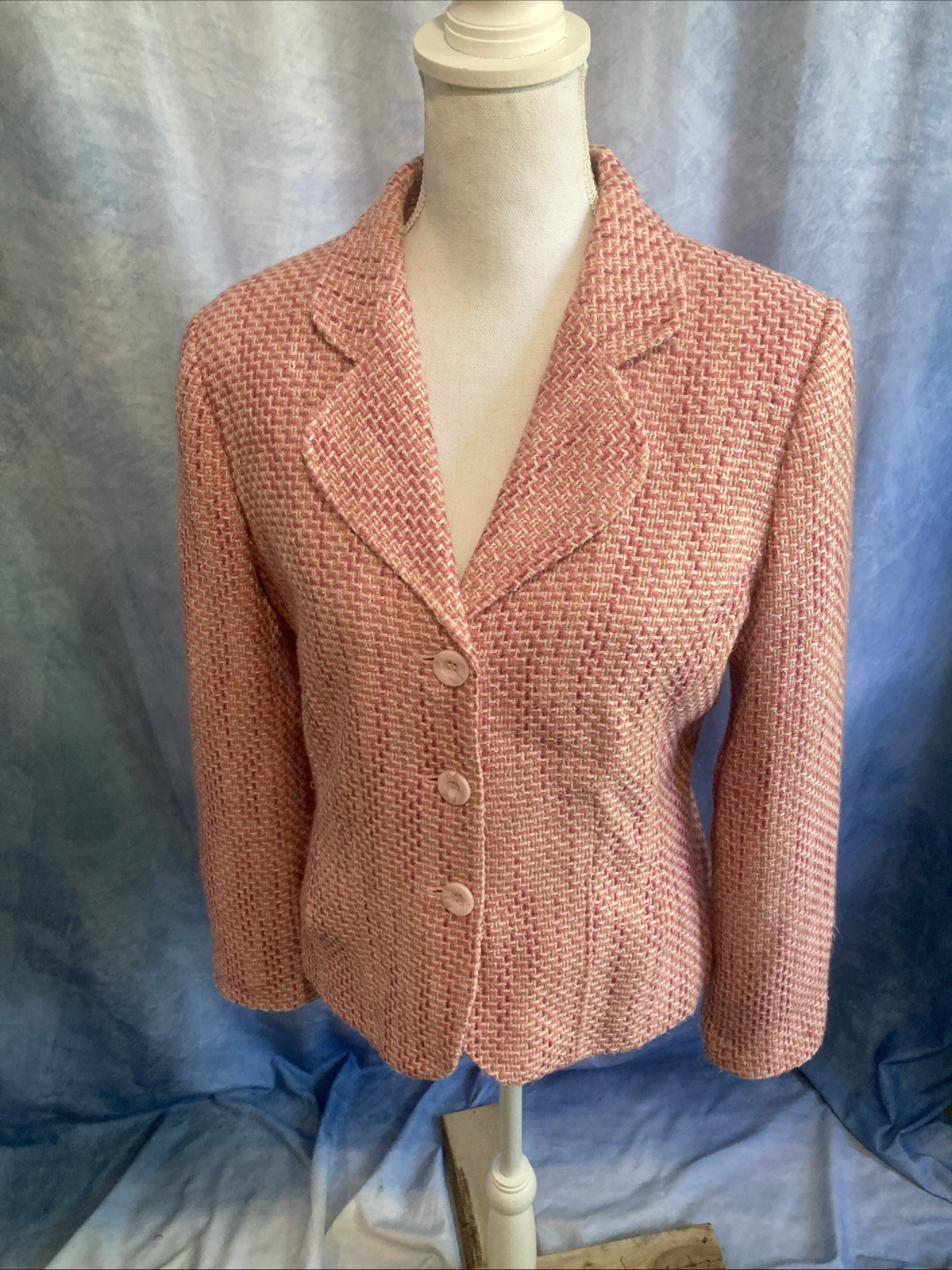 VTG 90s Y2K Villager Liz Claiborne Pink Tweed Blazer Jacket Lined Size 10