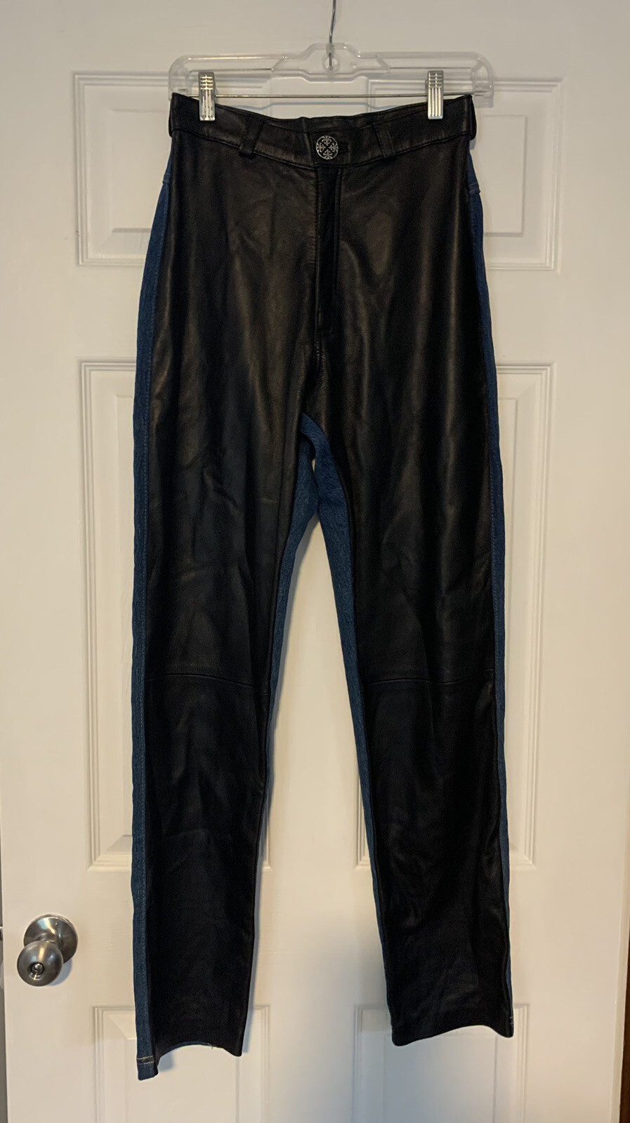 Vintage 80s Denim & Leather Chaps Jeans High Rise Biker Western Rocker Metal