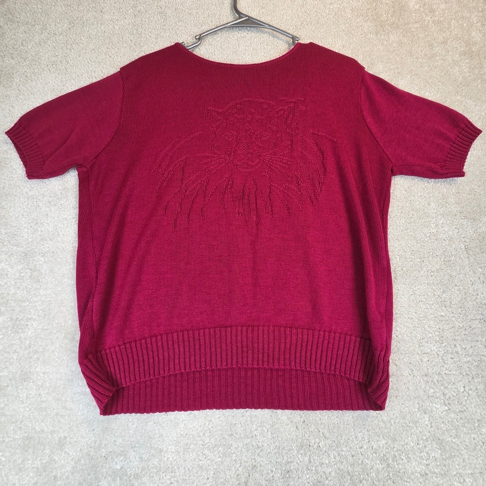 Vtg Kenneth Too Pink Knit Sweater Womens Leopard Short Sleeve Retro 80s USA