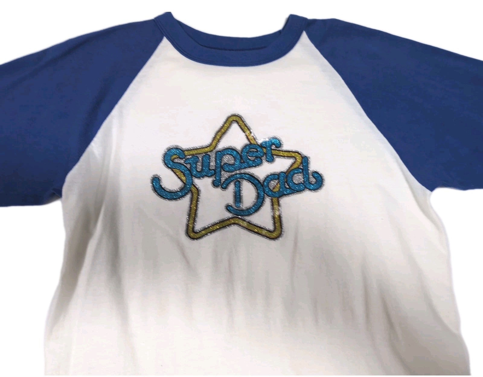 Vintage 80s Blue White Raglan Baseball Shirt Sequin Star Made In USA