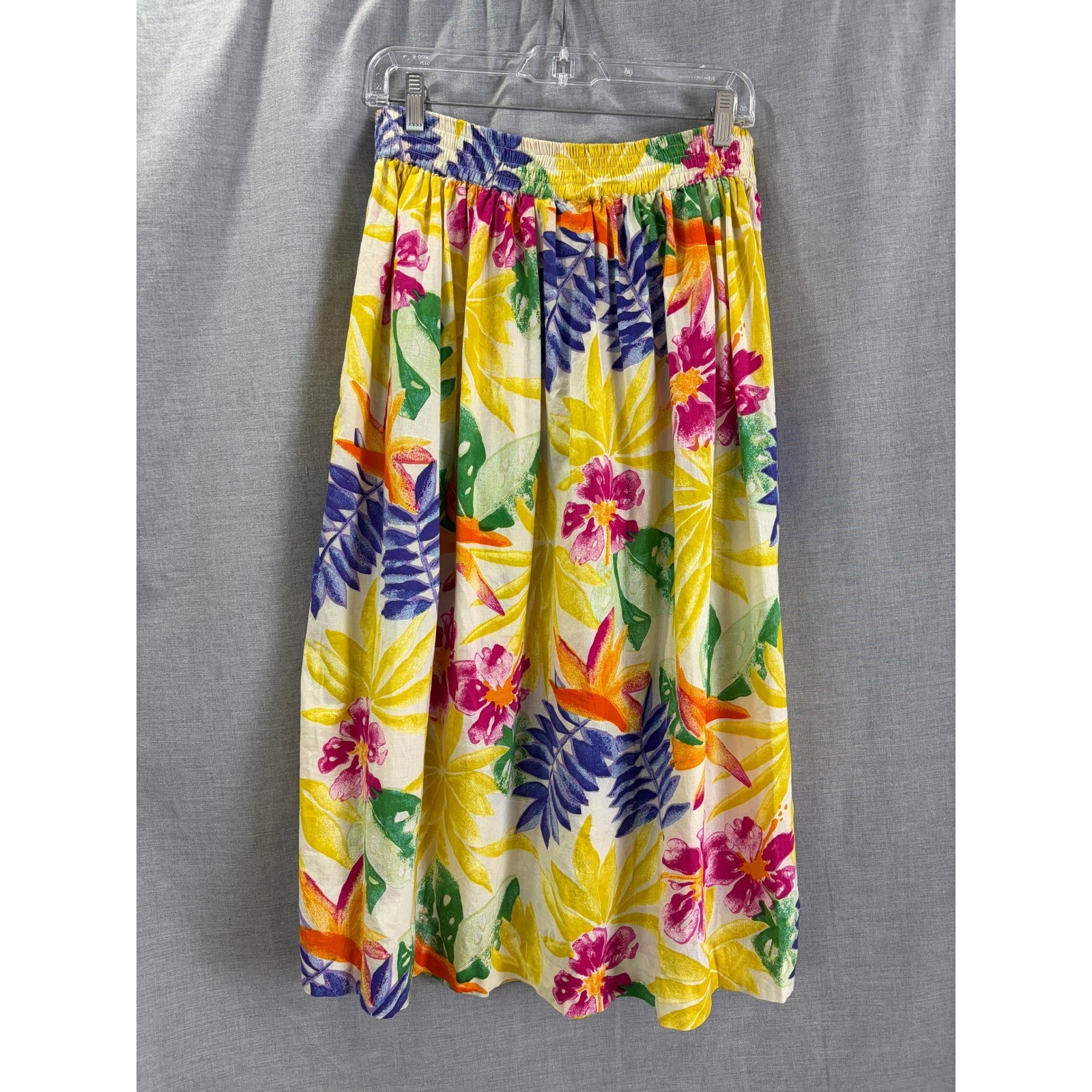 Vintage Passports of Pier 1 Imports Tropical Floral Cotton Midi Skirt Large